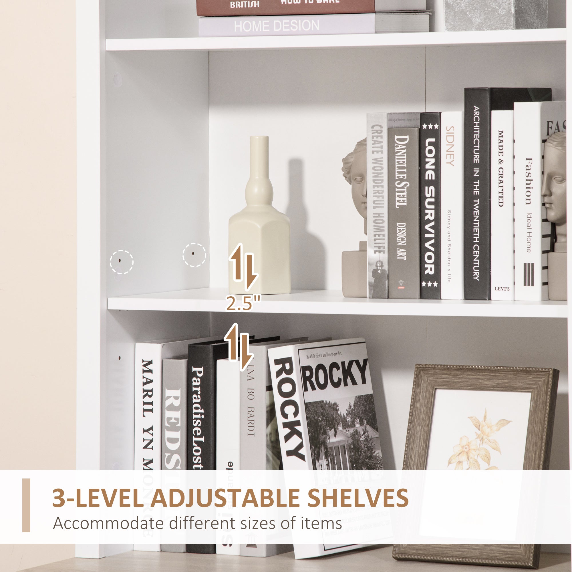 70" Freestanding Storage Pantry Cabinet with 3-Tier Shelving & Open Countertop, White