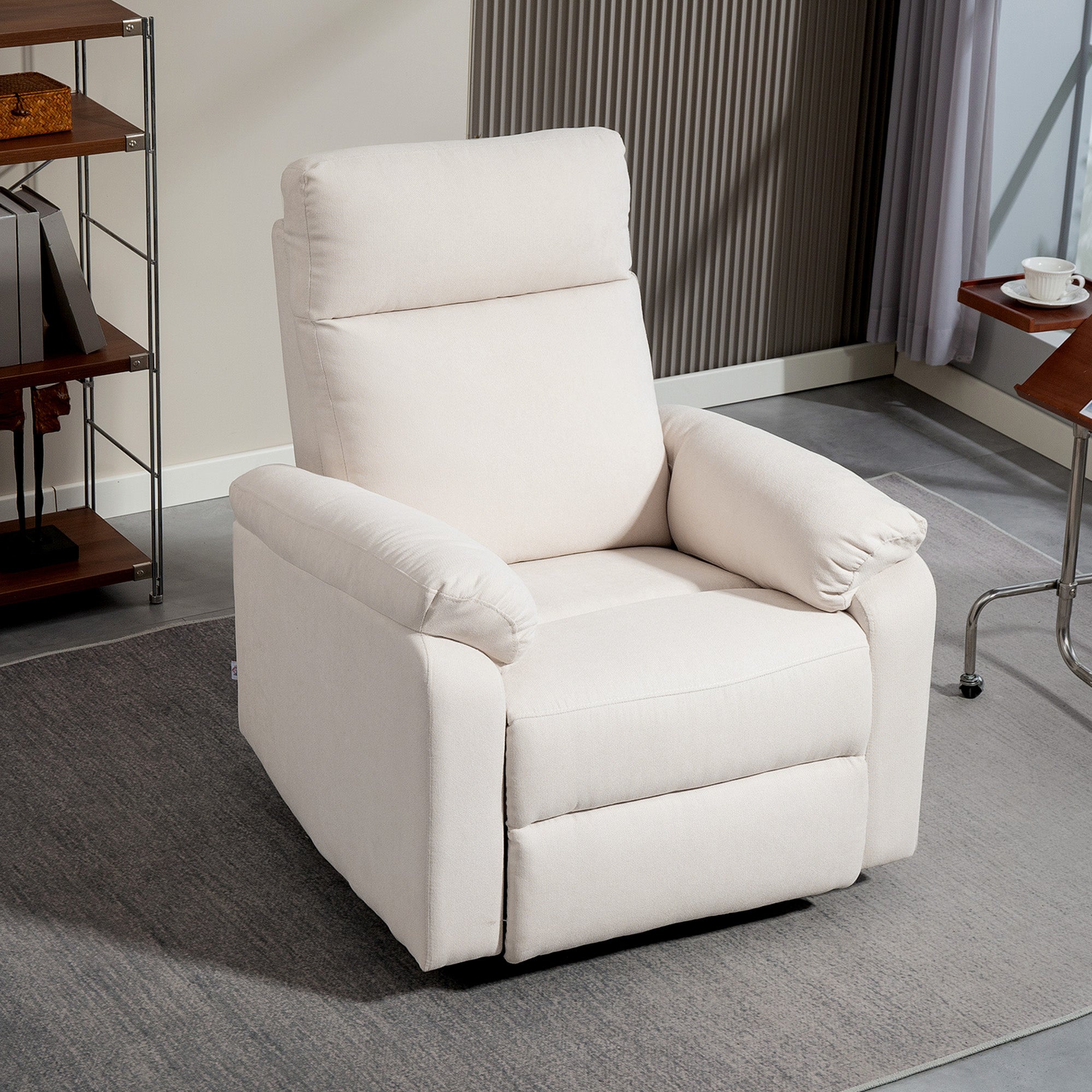 HOMCOM Swivel Rocker Recliner Chair, Wide Rocking Single Sofa with Pocket Spring, Footrest, Modern Fabric Overstuffed Reclining Chair for Living Room, Bedroom, Quick Assembly, Cream White