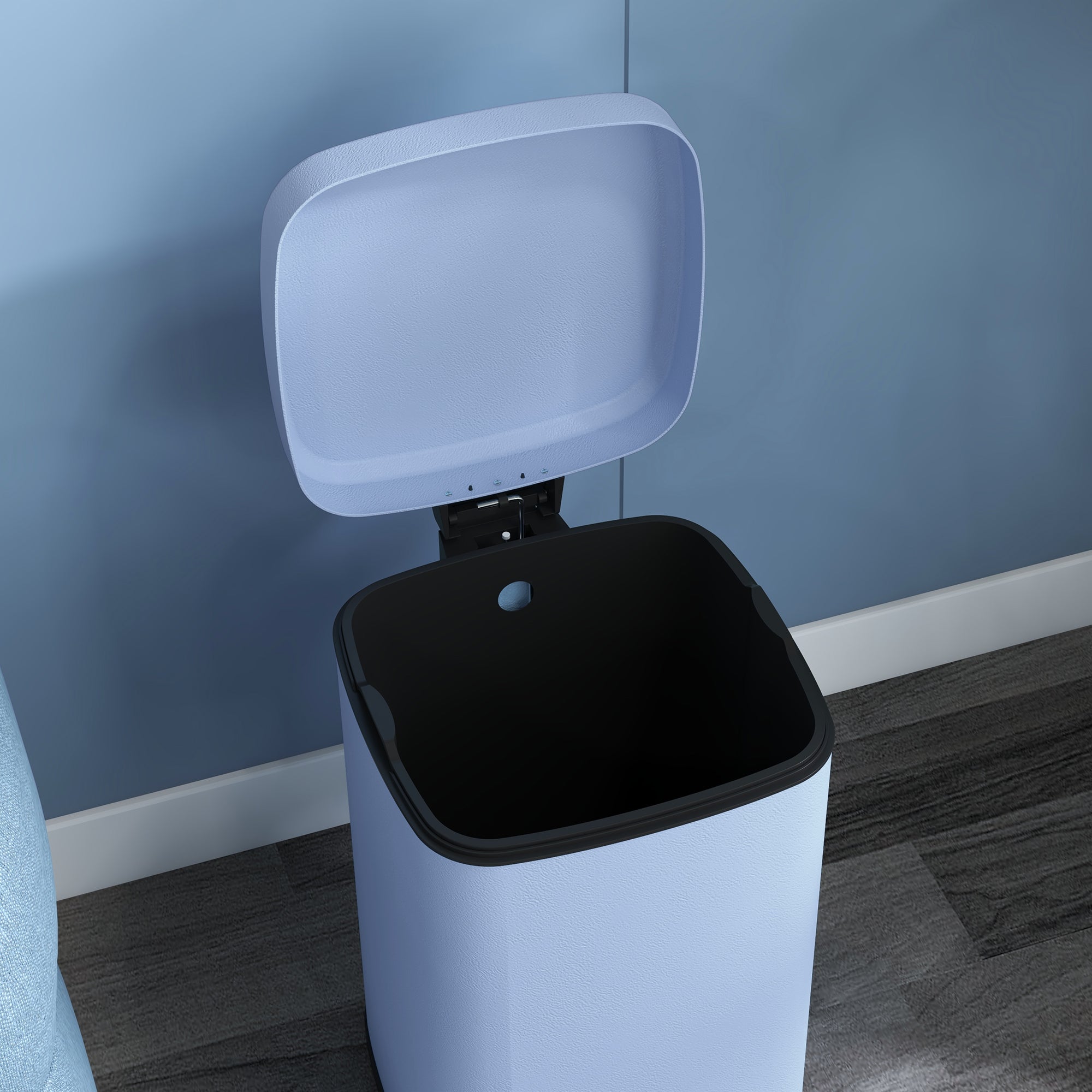 HOMCOM 20 Litre Pedal Bin, Fingerprint Proof Kitchen Bin with Soft-close Lid, Metal Rubbish Bin with Foot Pedal and Removable Inner Bucket, Light Blue