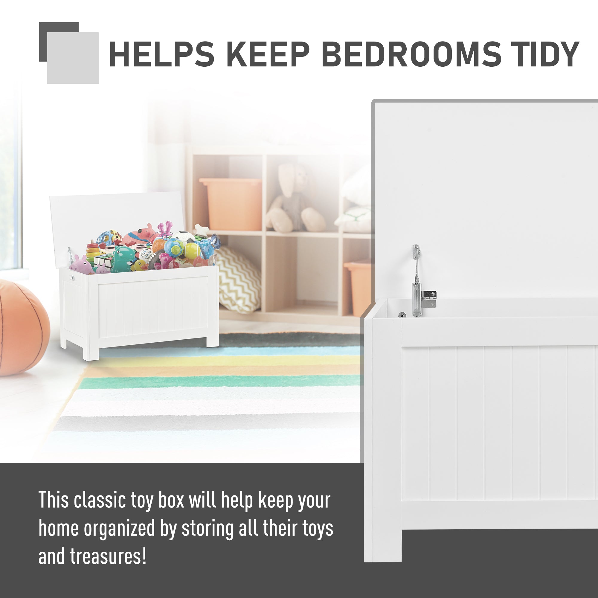 HOMCOM Storage Chest, Modern Storage Trunk with 2 Safety Hinges and Flip-Top Lid, Blanket Box for Bedroom, Living Room, White