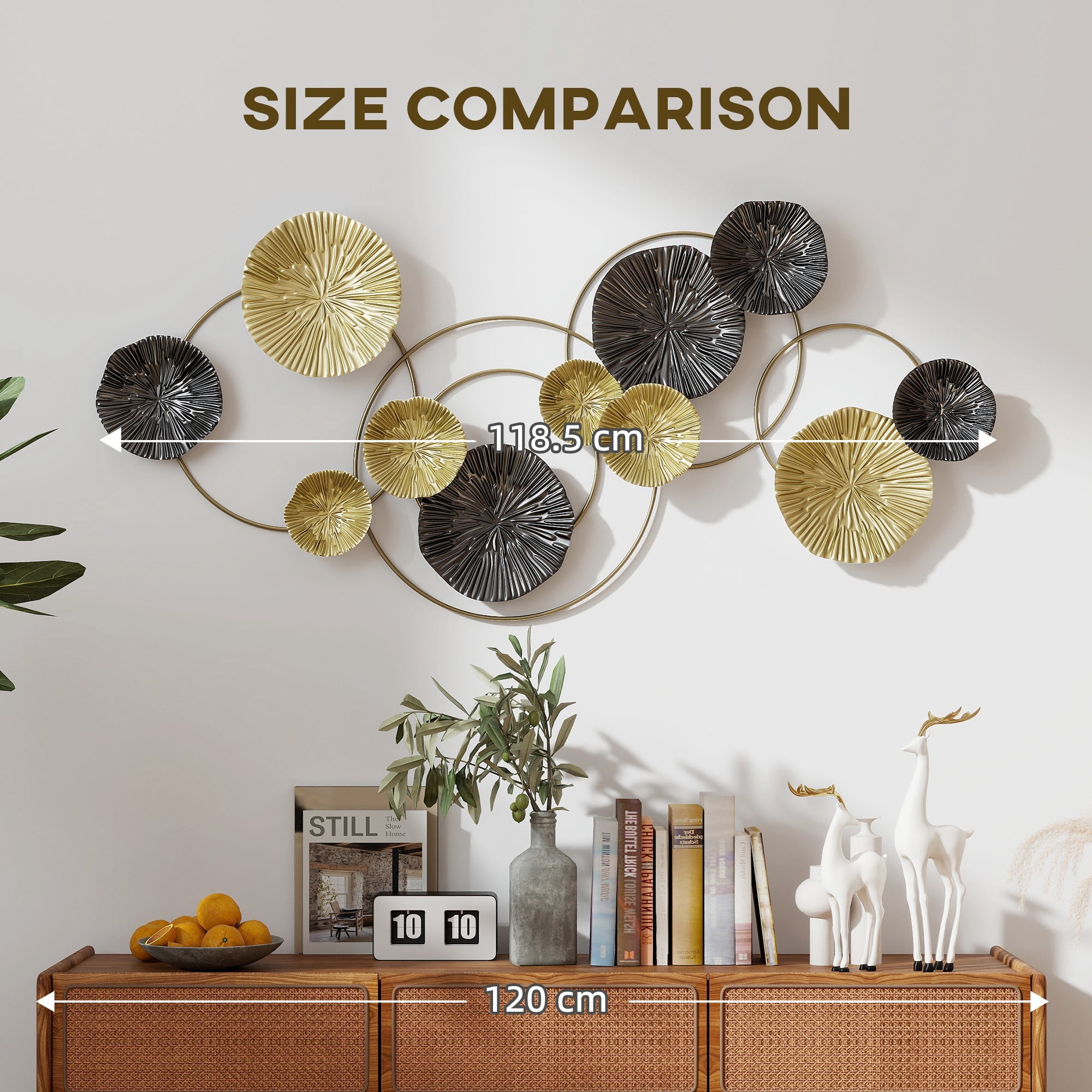 Large Metal Wall Art, Modern Hanging Wall Sculpture with Unique Multi-Disc Design, Horizontal or Vertical Metal Hanging Decoration for Living Room Bedroom Entryway