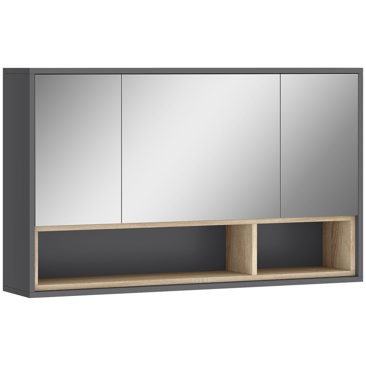 Medicine Cabinet with Mirror, Wall Mounted Bathroom Mirror Cabinet with Shelves, 3 Doors Storage Cabinet, Grey