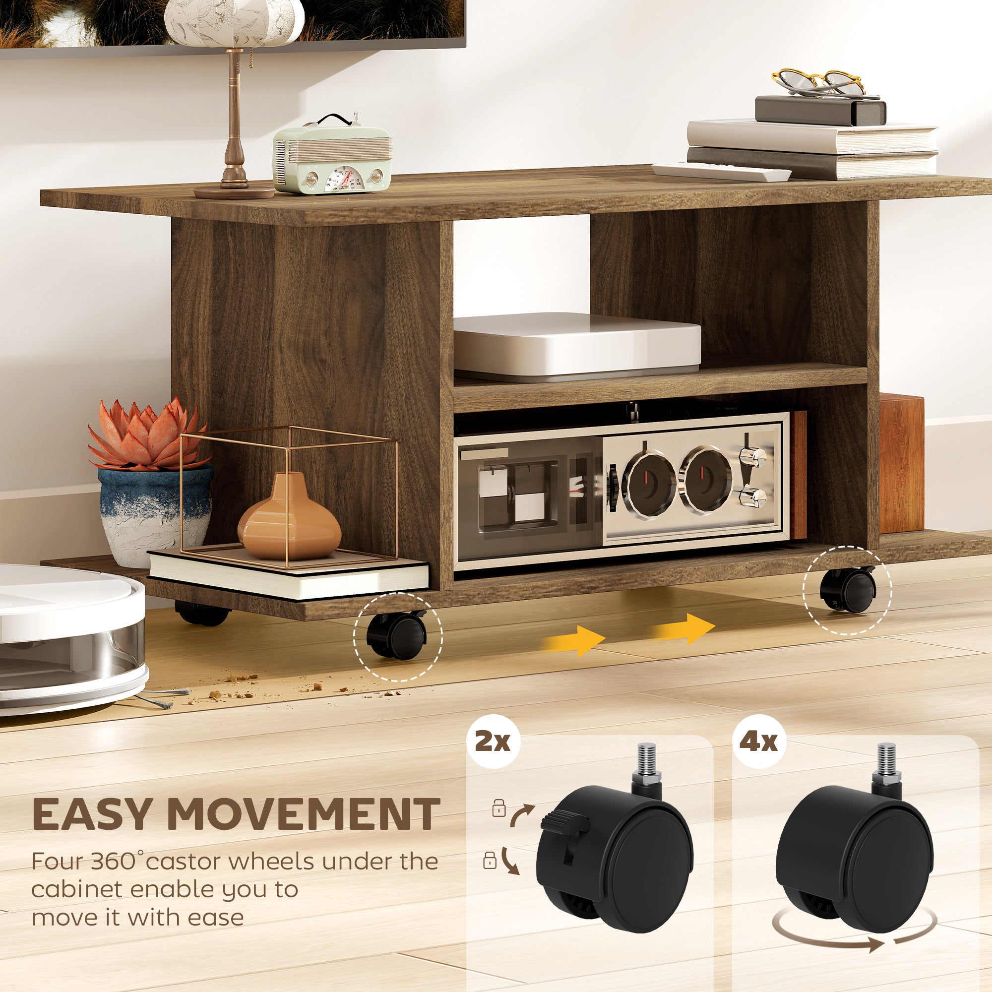 Modern TV Cabinet Stand Storage Shelves Table Mobile Bedroom Furniture Bookshelf Bookcase Walnut