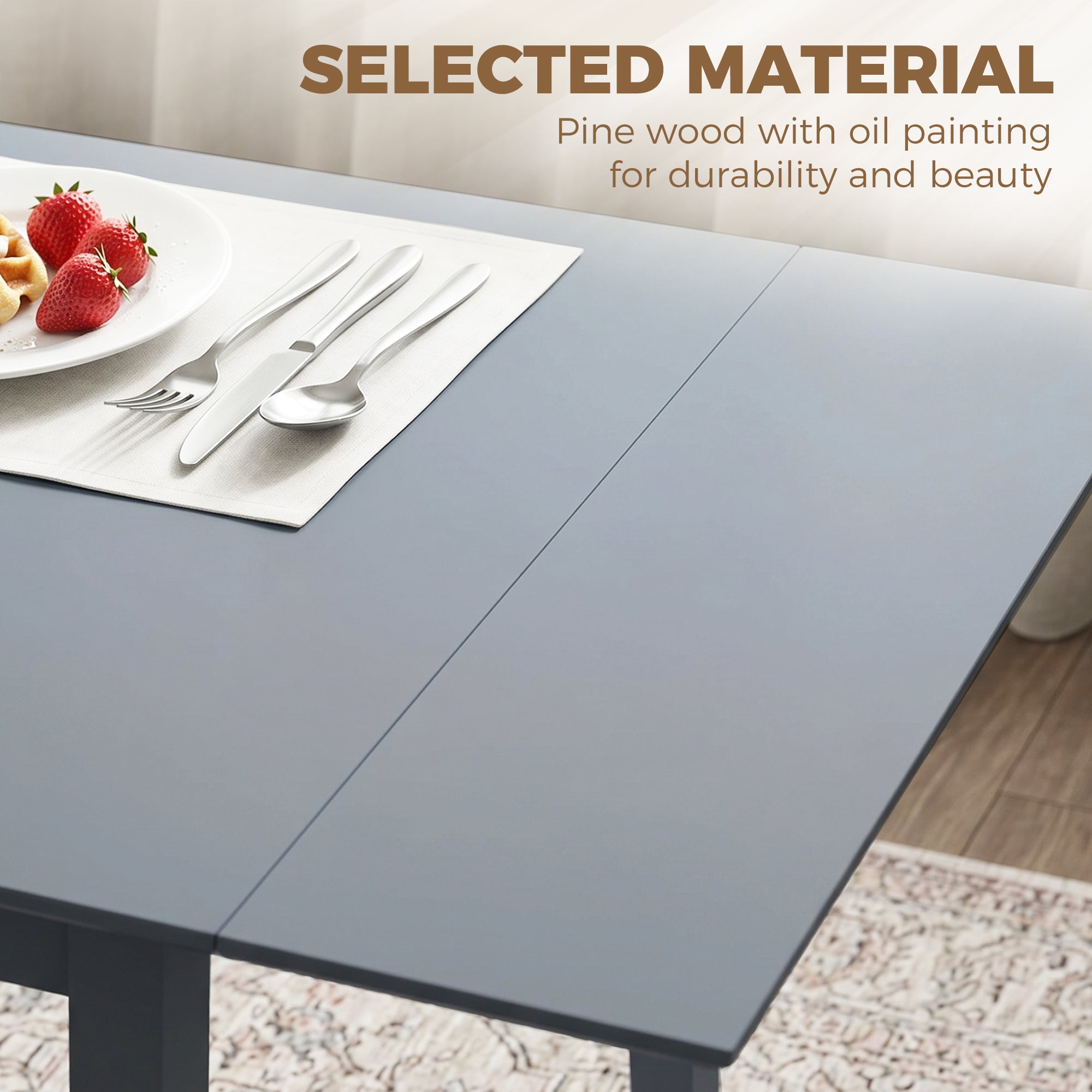 Solid Wood Folding Dining Table, Drop Leaf Table for 2-4 People, Rectangle Kitchen Table for Small Space, Grey