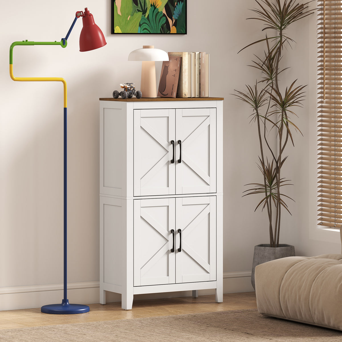 Bathroom Floor Cabinet, Farmhouse Freestanding Bathroom Storage Cabinet with Barn Doors and Adjustable Shelves, White