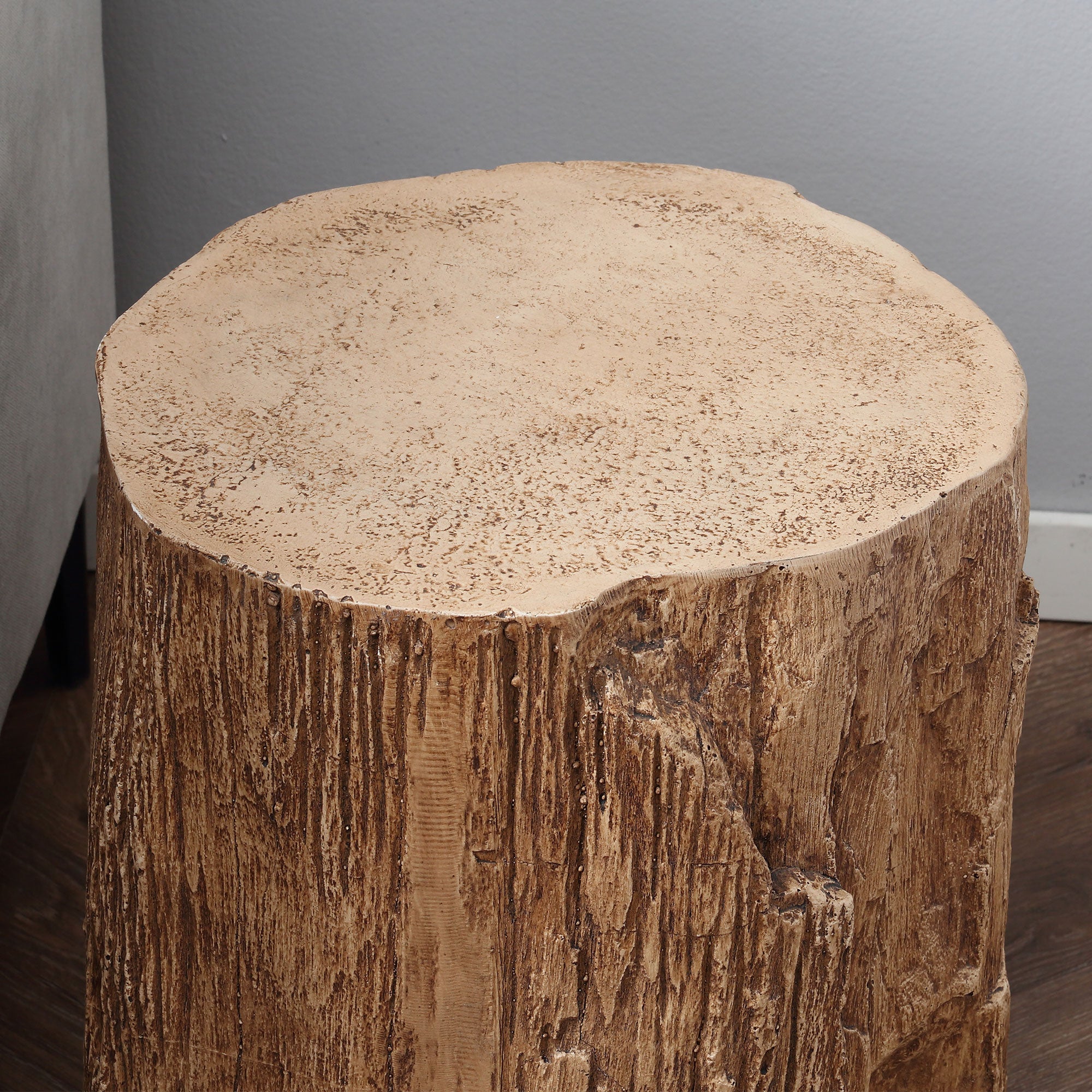 17" Tall Tree Stump End Table Concrete Sofa Side Table Natural Wood