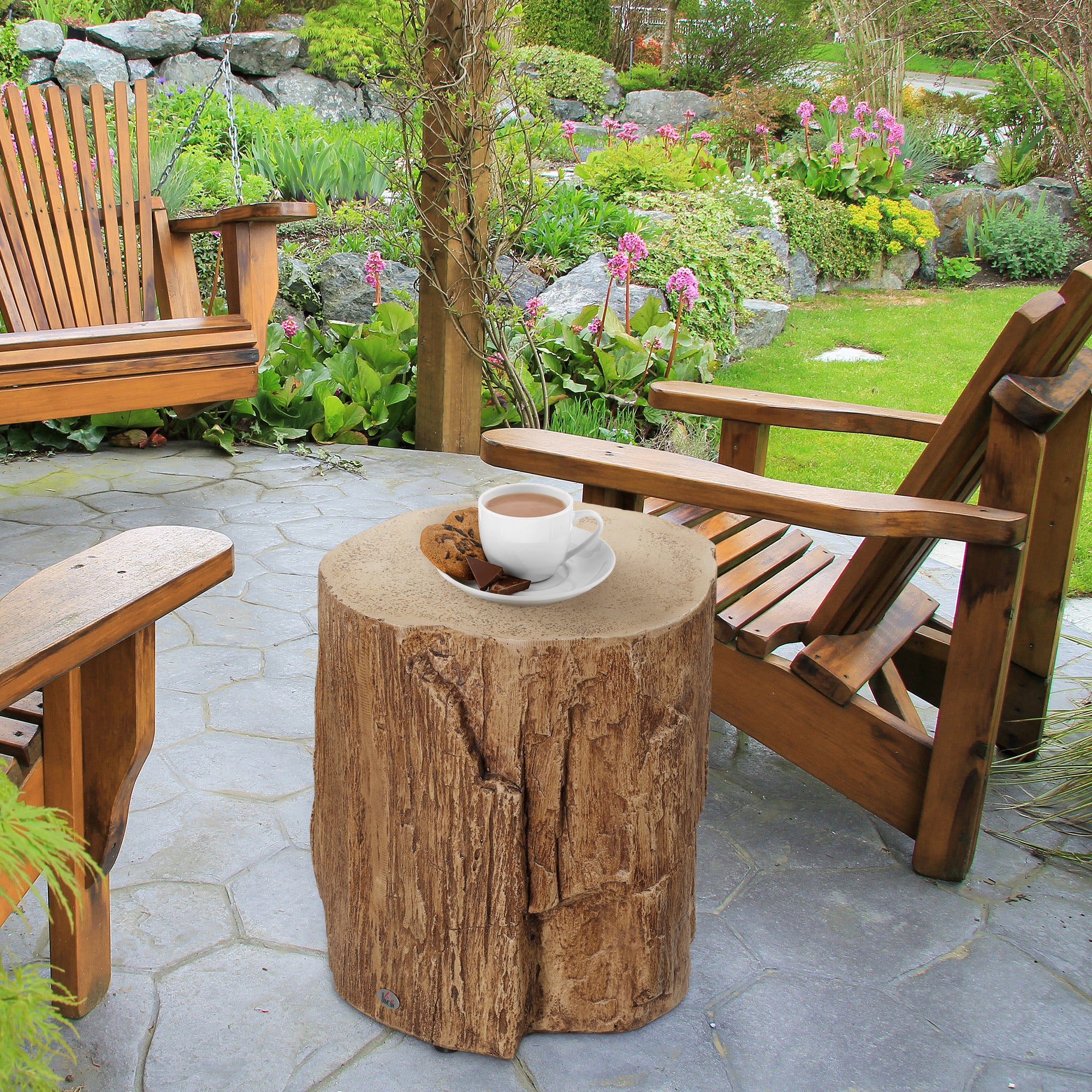 17" Tall Tree Stump End Table Concrete Sofa Side Table Natural Wood