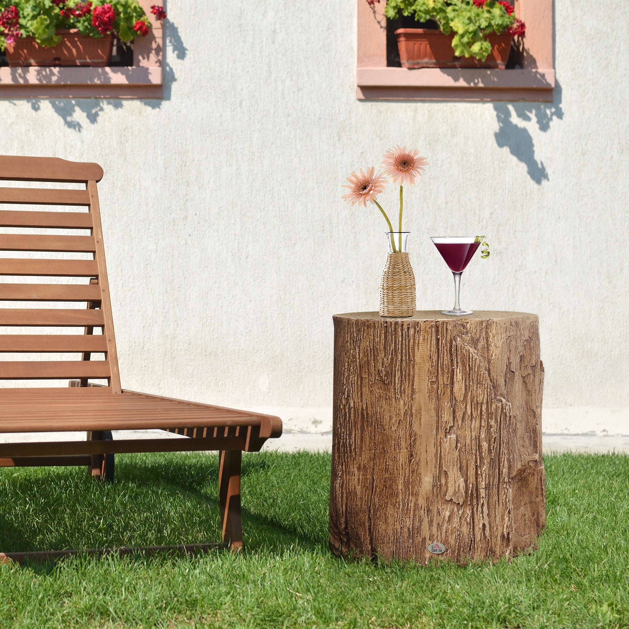 17" Tall Tree Stump End Table Concrete Sofa Side Table Natural Wood