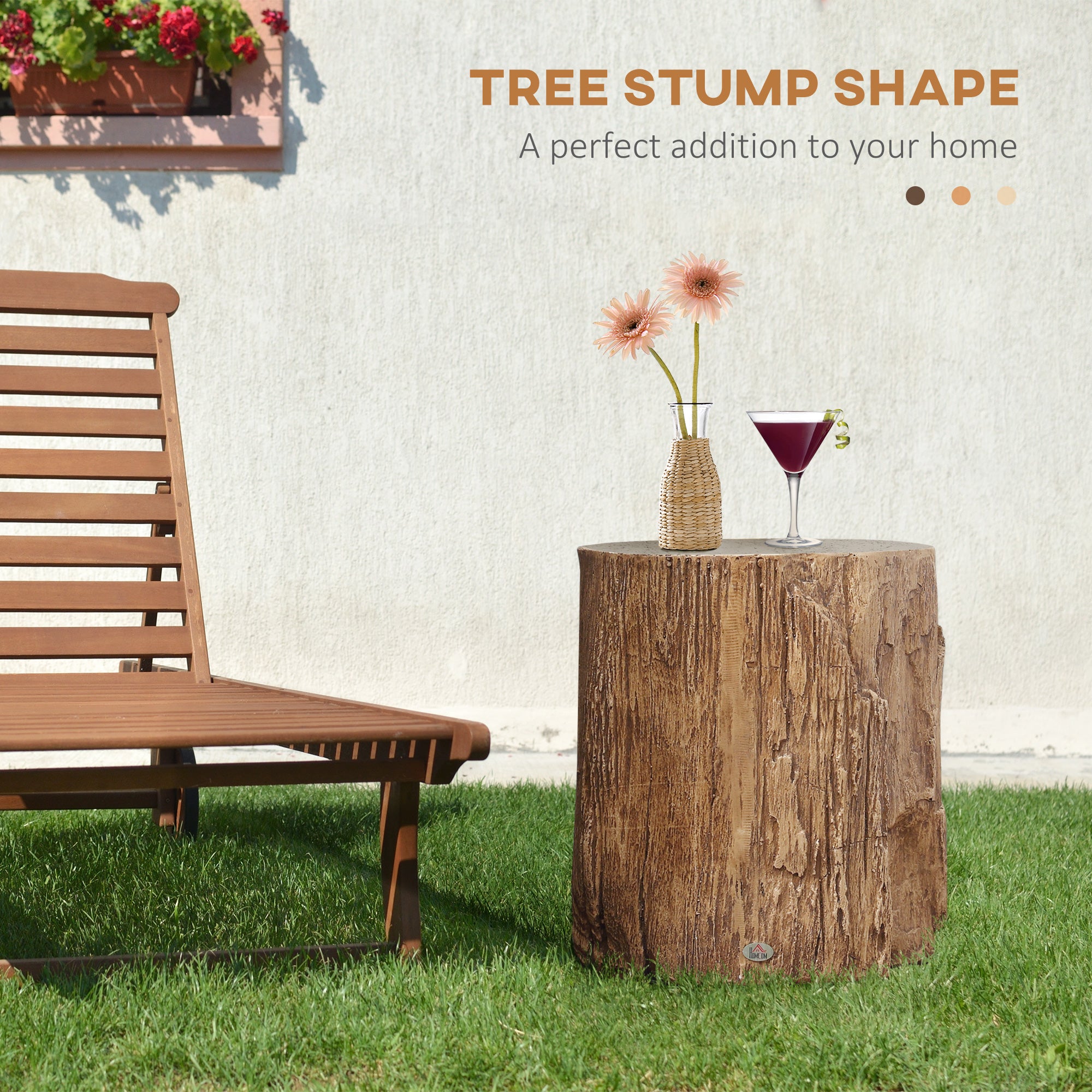 17" Tall Tree Stump End Table Concrete Sofa Side Table Natural Wood