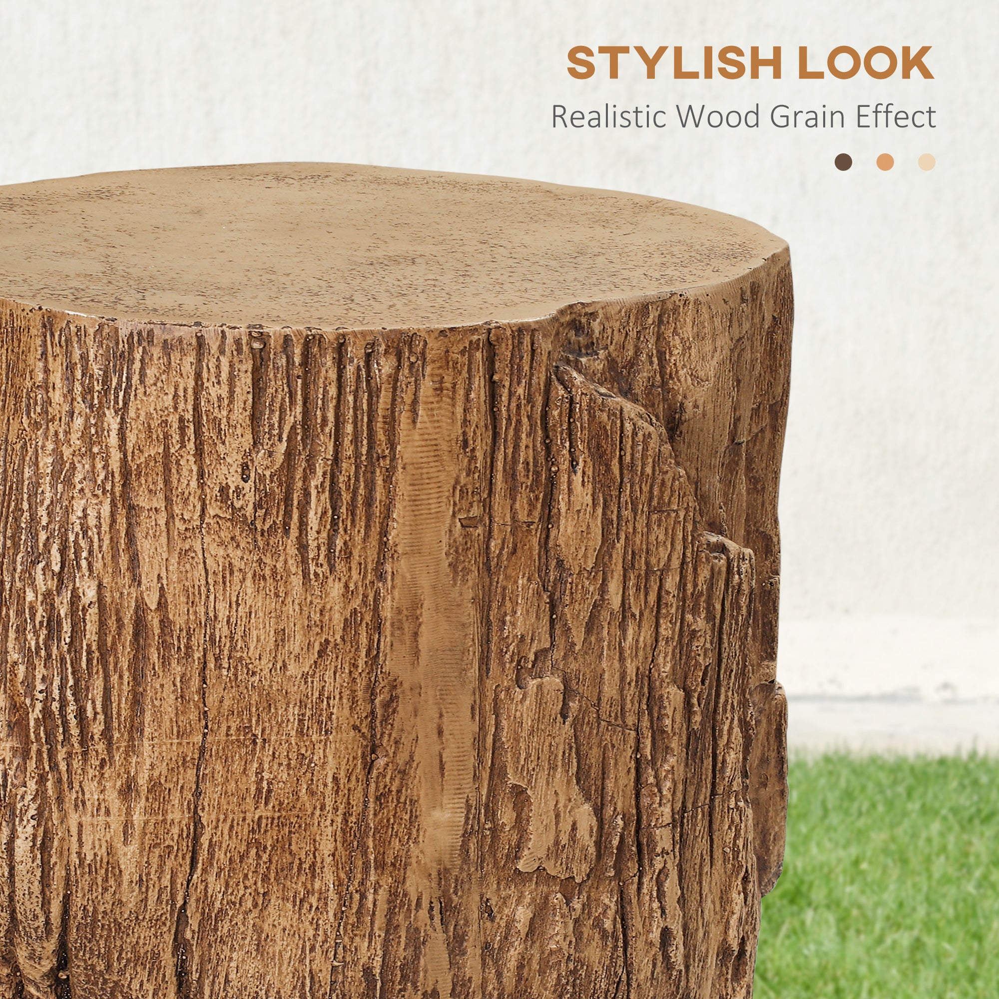 17" Tall Tree Stump End Table Concrete Sofa Side Table Natural Wood