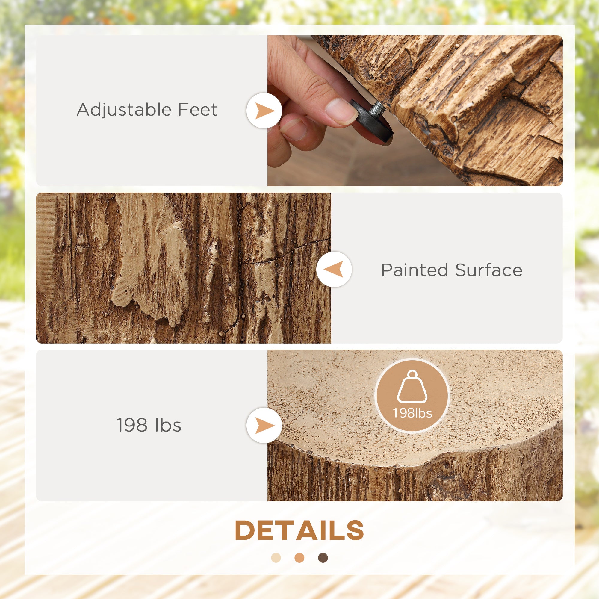 17" Tall Tree Stump End Table Concrete Sofa Side Table Natural Wood