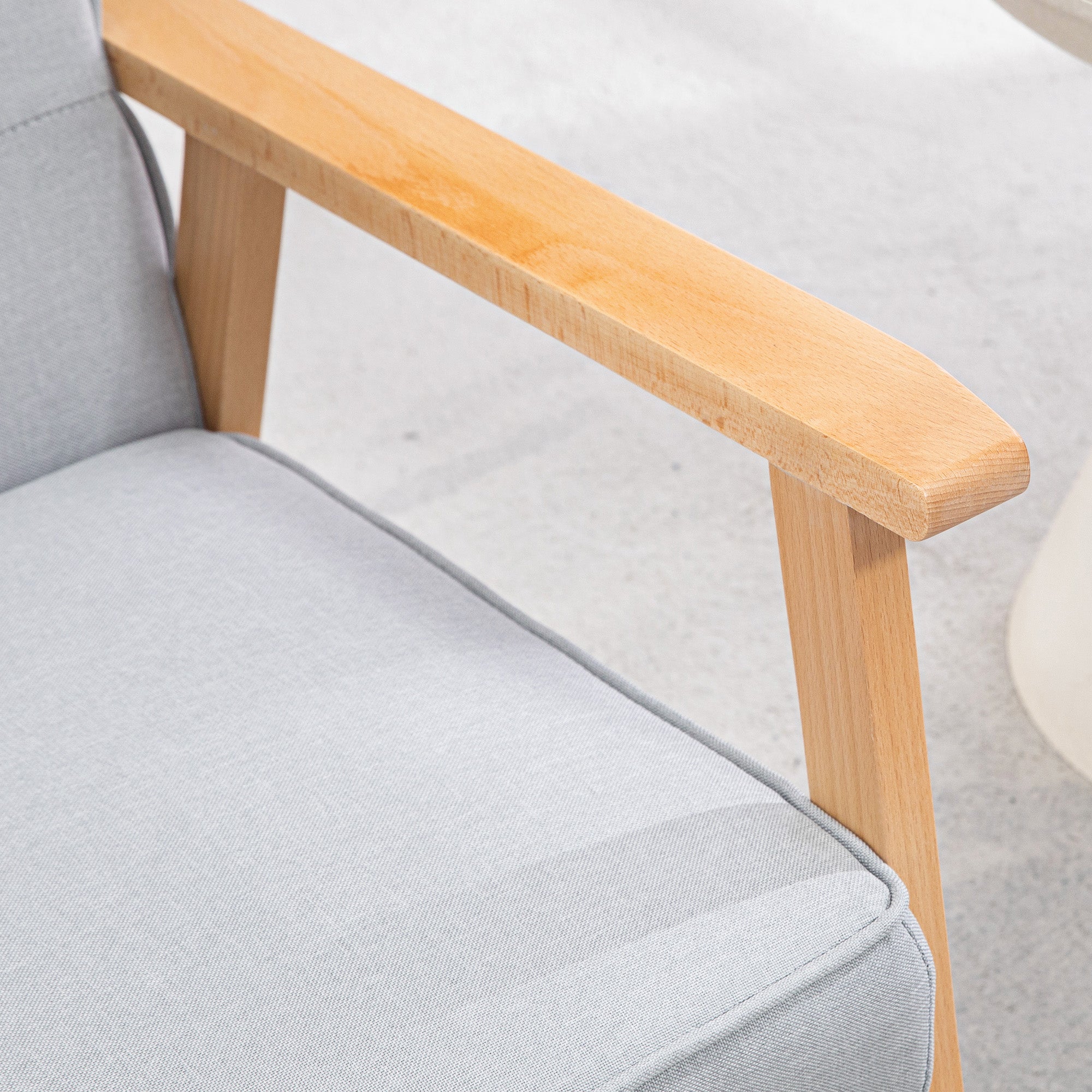 HOMCOM Fabric Accent Chair, Tufted Armchair, Modern Living Room Chair with Wood Legs and Thick Padding for Bedroom, Light Grey