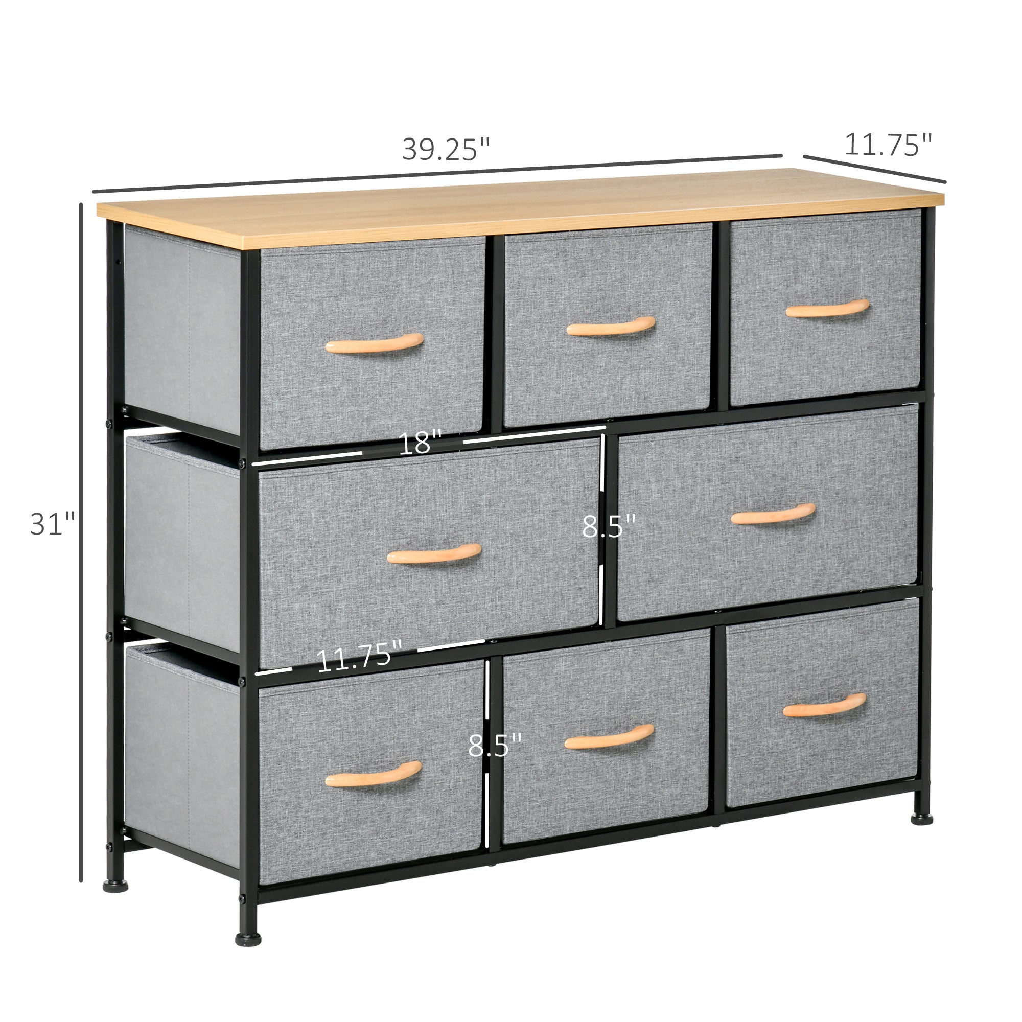 8-Drawer Dresser, 3-Tier Fabric Chest of Drawers, Storage Tower Organizer Unit with Steel Frame for Bedroom, Hallway, Light Gray