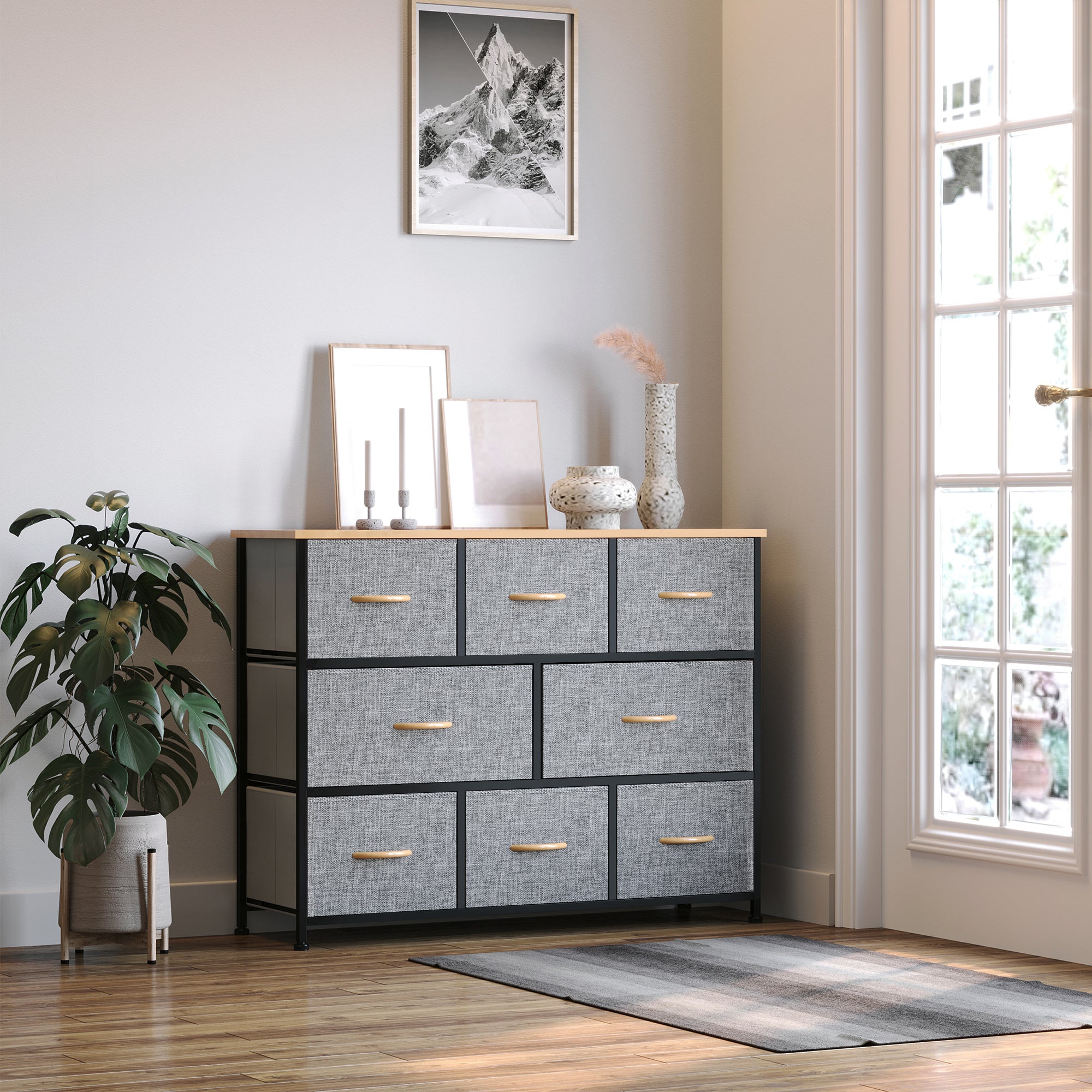 8-Drawer Dresser, 3-Tier Fabric Chest of Drawers, Storage Tower Organizer Unit with Steel Frame for Bedroom, Hallway, Light Gray