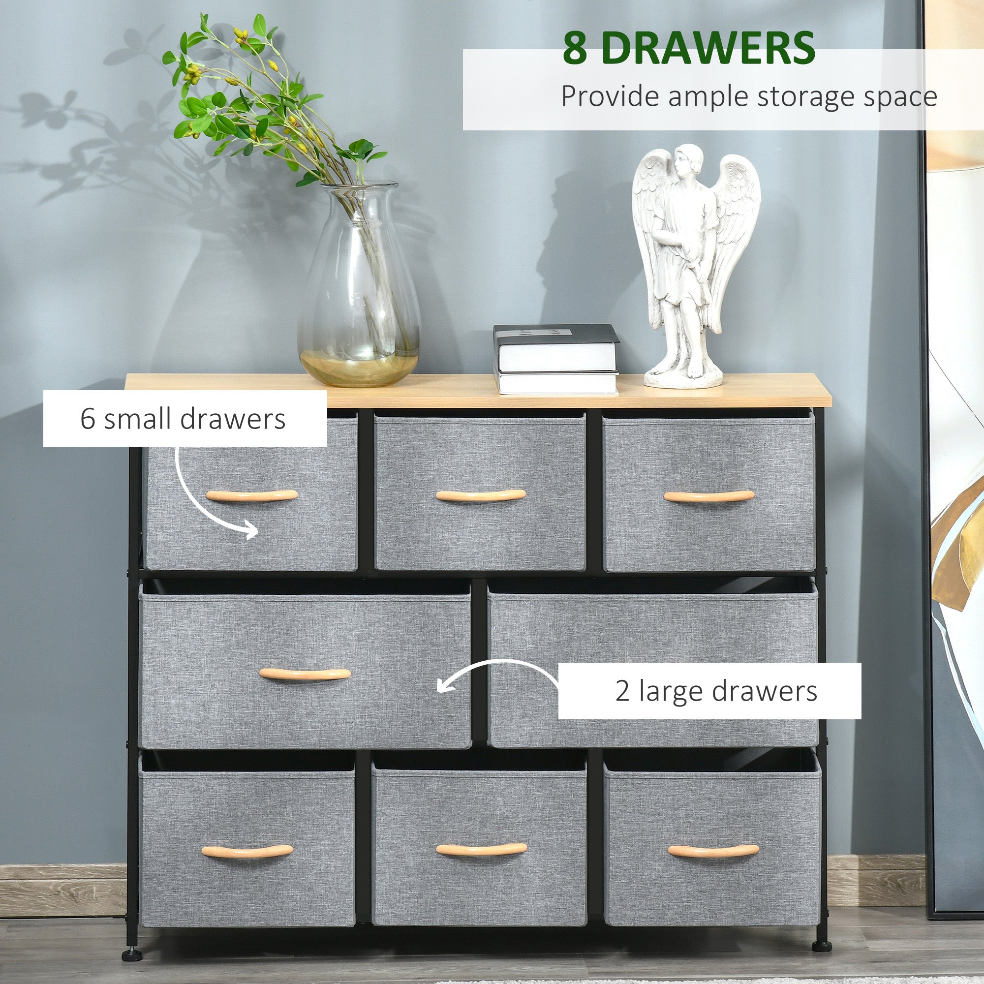 8-Drawer Dresser, 3-Tier Fabric Chest of Drawers, Storage Tower Organizer Unit with Steel Frame for Bedroom, Hallway, Light Gray