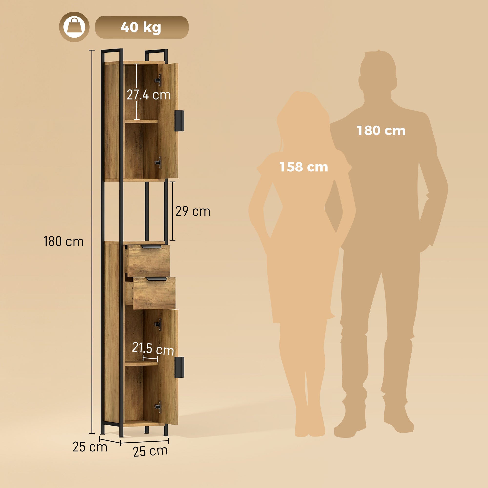 Tall Bathroom Storage Cabinet, Freestanding Bathroom Cabinet with Drawers and Adjustable Shelves, Linen Storage for Study, Bedroom, Brown