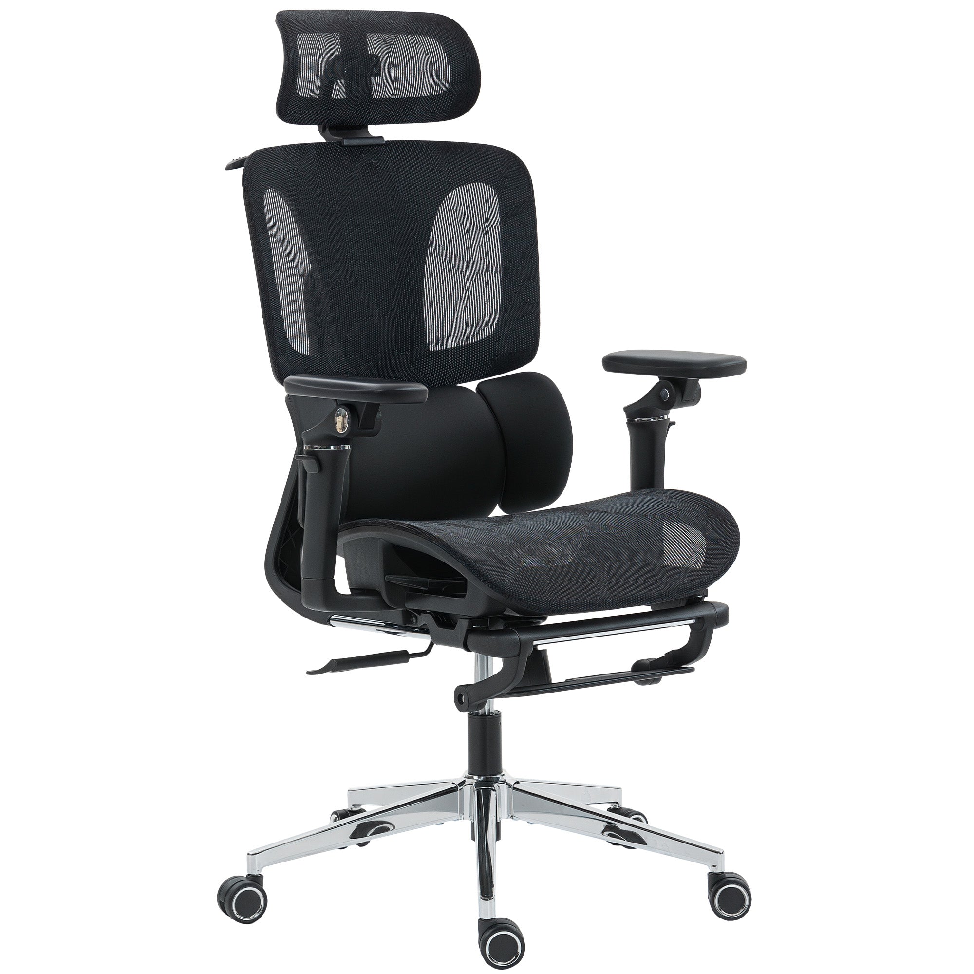 Ergonomic Office Chair, Mesh Computer Desk Chair with 6D Armrests, Adjustable Headrest, Lumbar Support and Seat Depth, Footrest, High Back, Reclining Backrest, Black