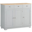 Kitchen Sideboard Floor Cupboard w/ Solid Wood Top, Adjustable Shelf & 3 Drawers, Gray - HOMCOM