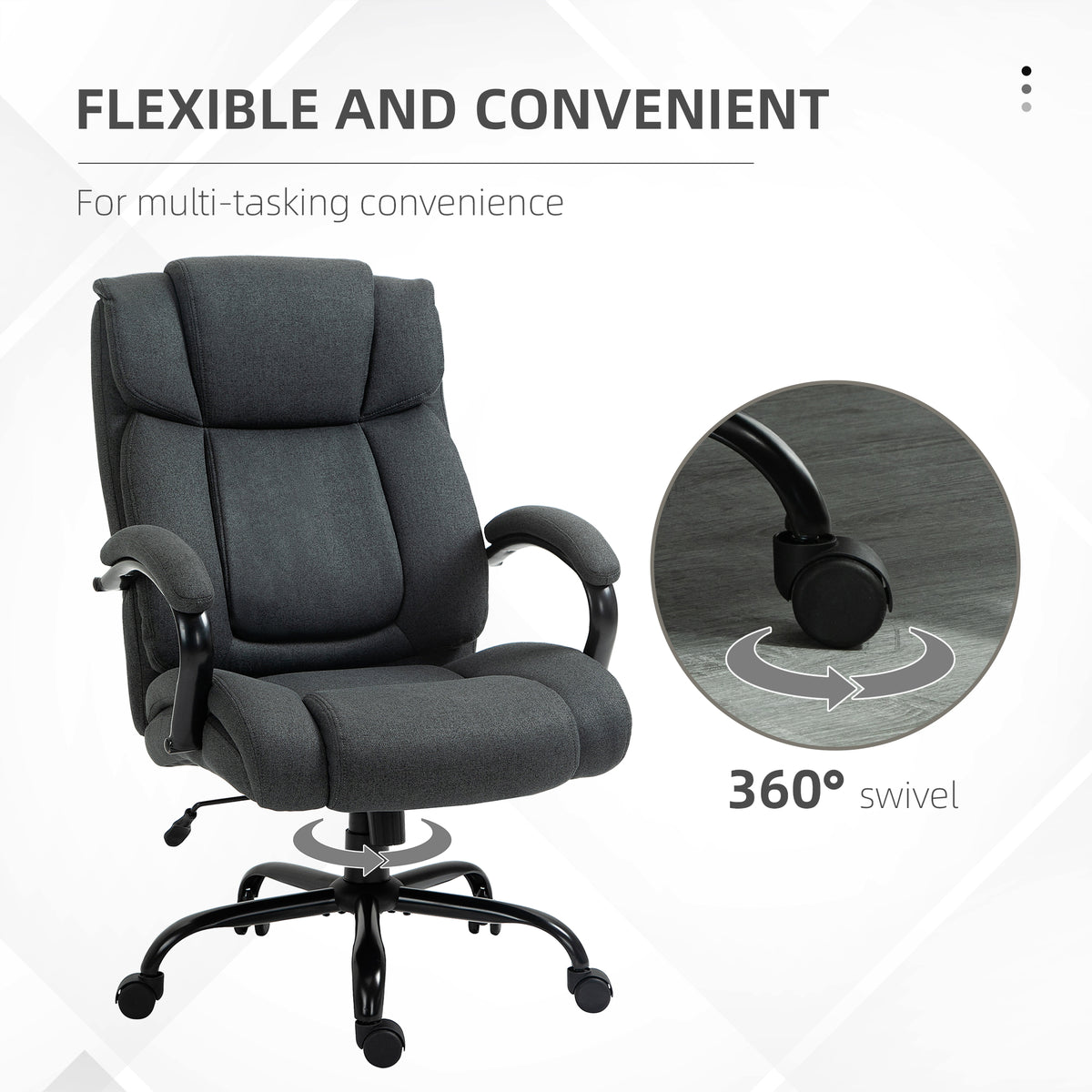 Executive Office Chair with Spring Padding, Linen Computer Desk Chair with Swivel Wheels, High Back, Height Adjustable, Charcoal Grey