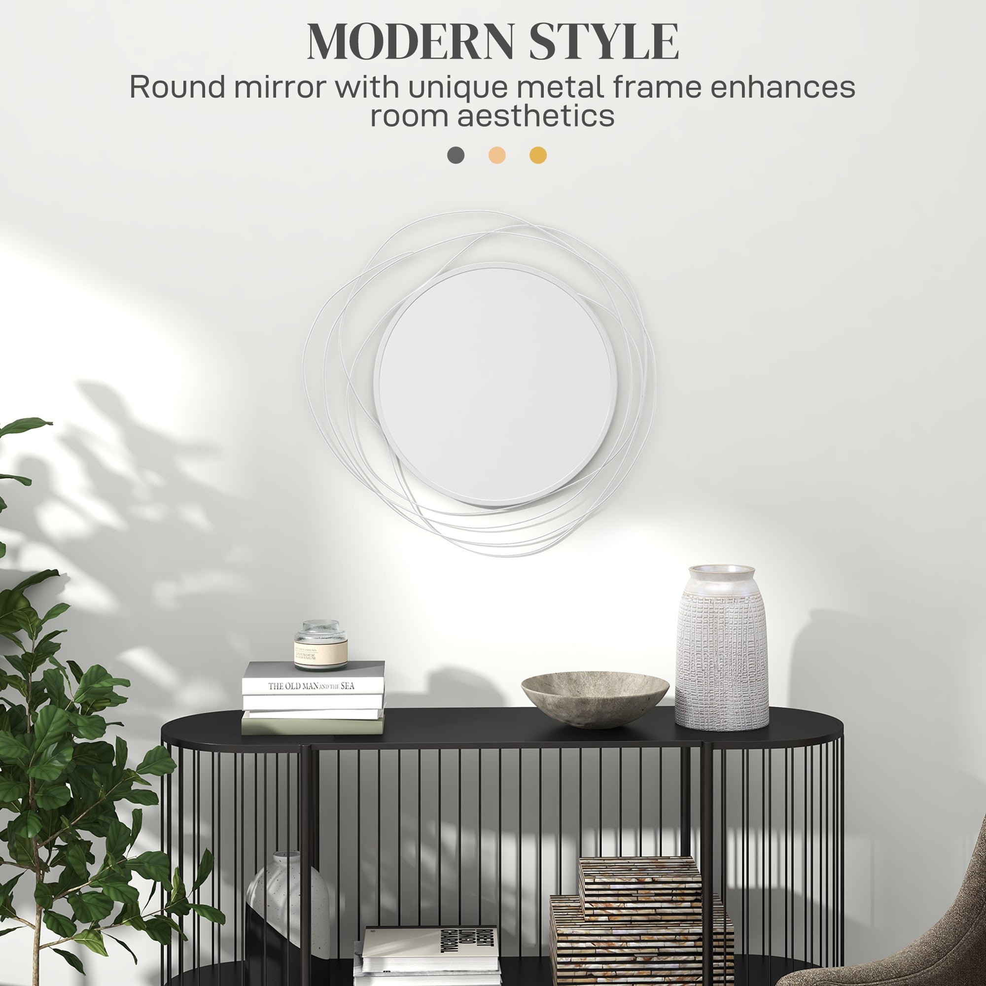 HOMCOM Decor Wall Mirror, Metal Wall Art, 65cm Round Mirror for Living Room, Bedroom, Dining Room, Vanity, Silver