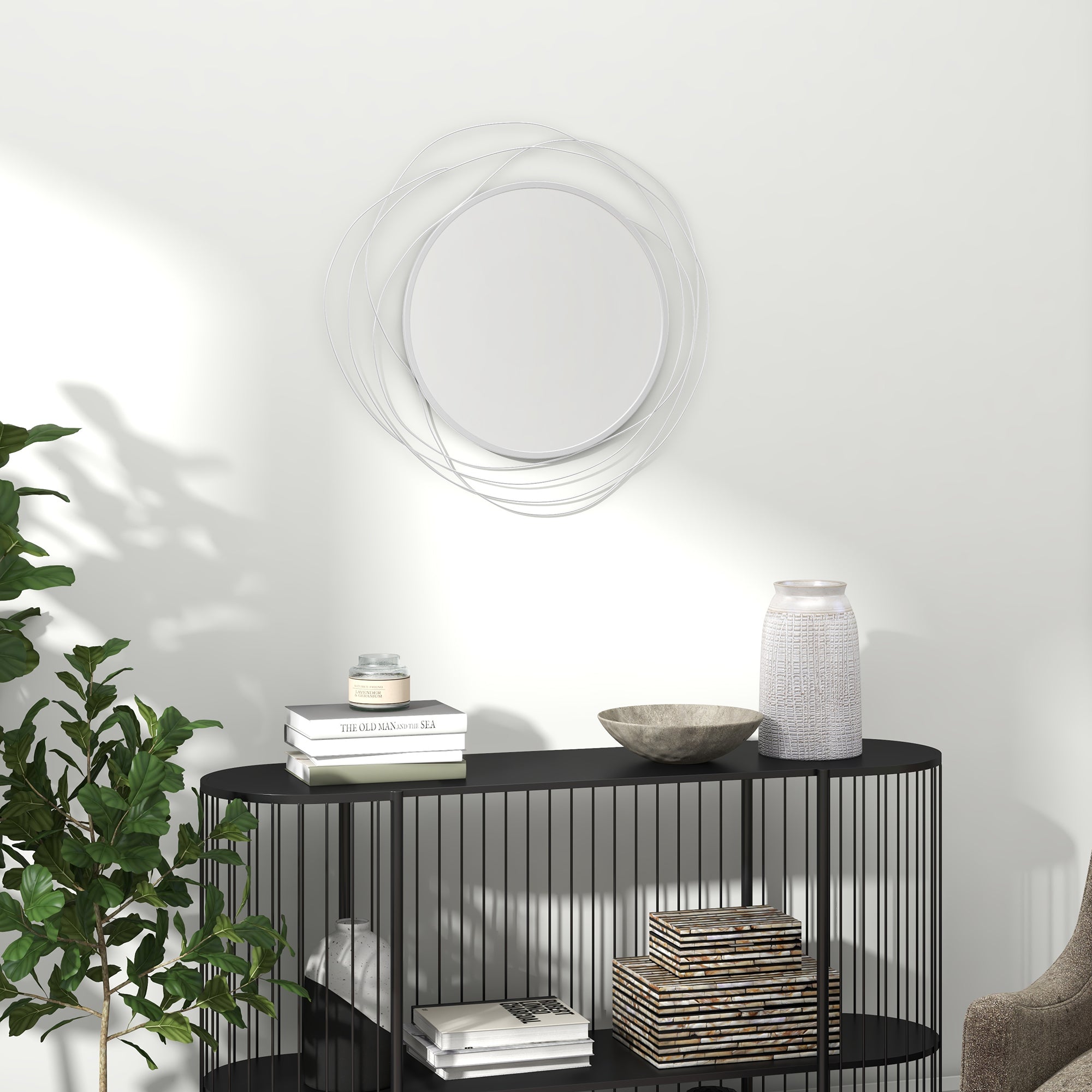 HOMCOM Decor Wall Mirror, Metal Wall Art, 65cm Round Mirror for Living Room, Bedroom, Dining Room, Vanity, Silver