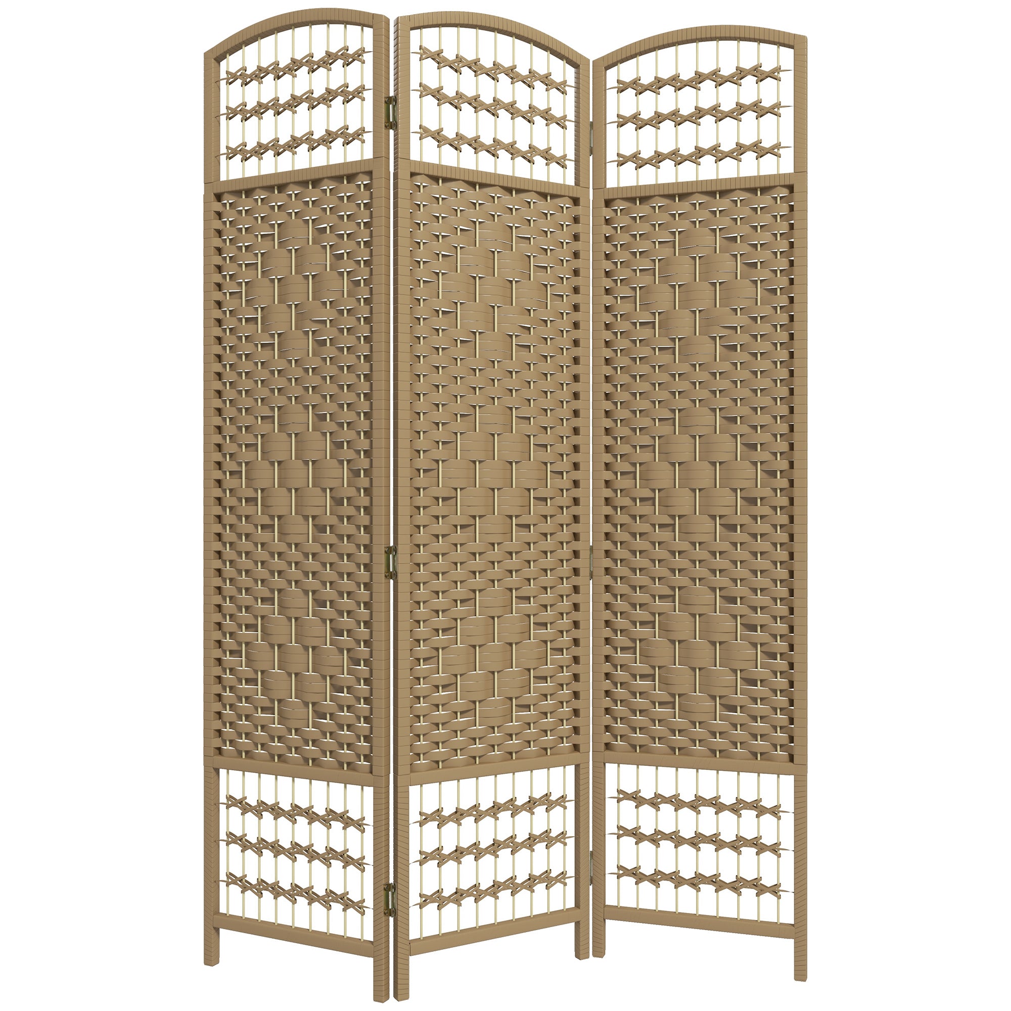 3 Panel Folding Room Divider Portable Privacy Screen Wave Fiber, Natural