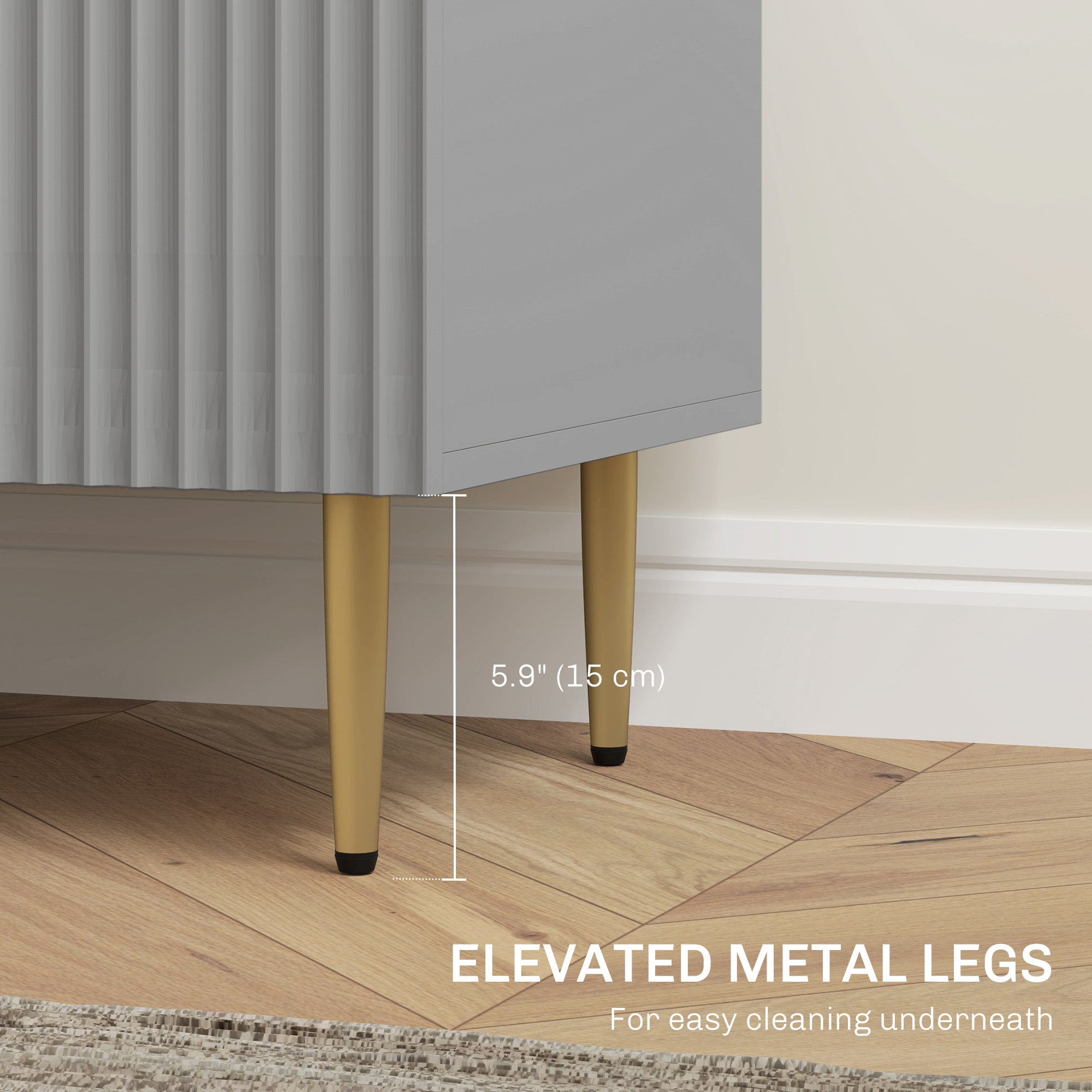 HOMCOM Sideboard Buffet Cabinet, Modern Kitchen Storage Cabinet with 3 Drawers and Adjustable Shelves, Pantry Cabinet with Metal Legs for Kitchen Hallway, Grey