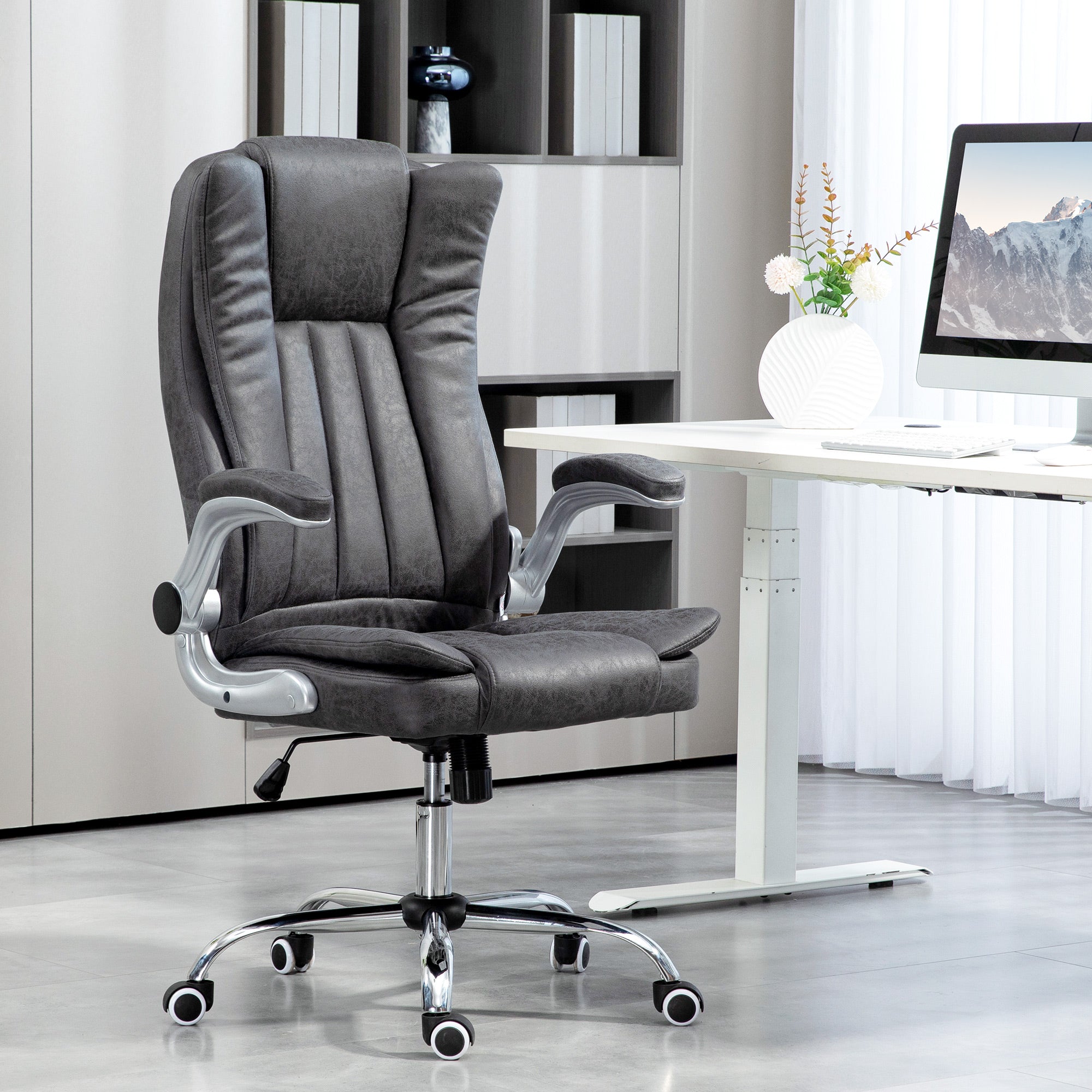 Microfiber Executive Office Chair with Padded Flip up Arms & Adjustable Height, Gray