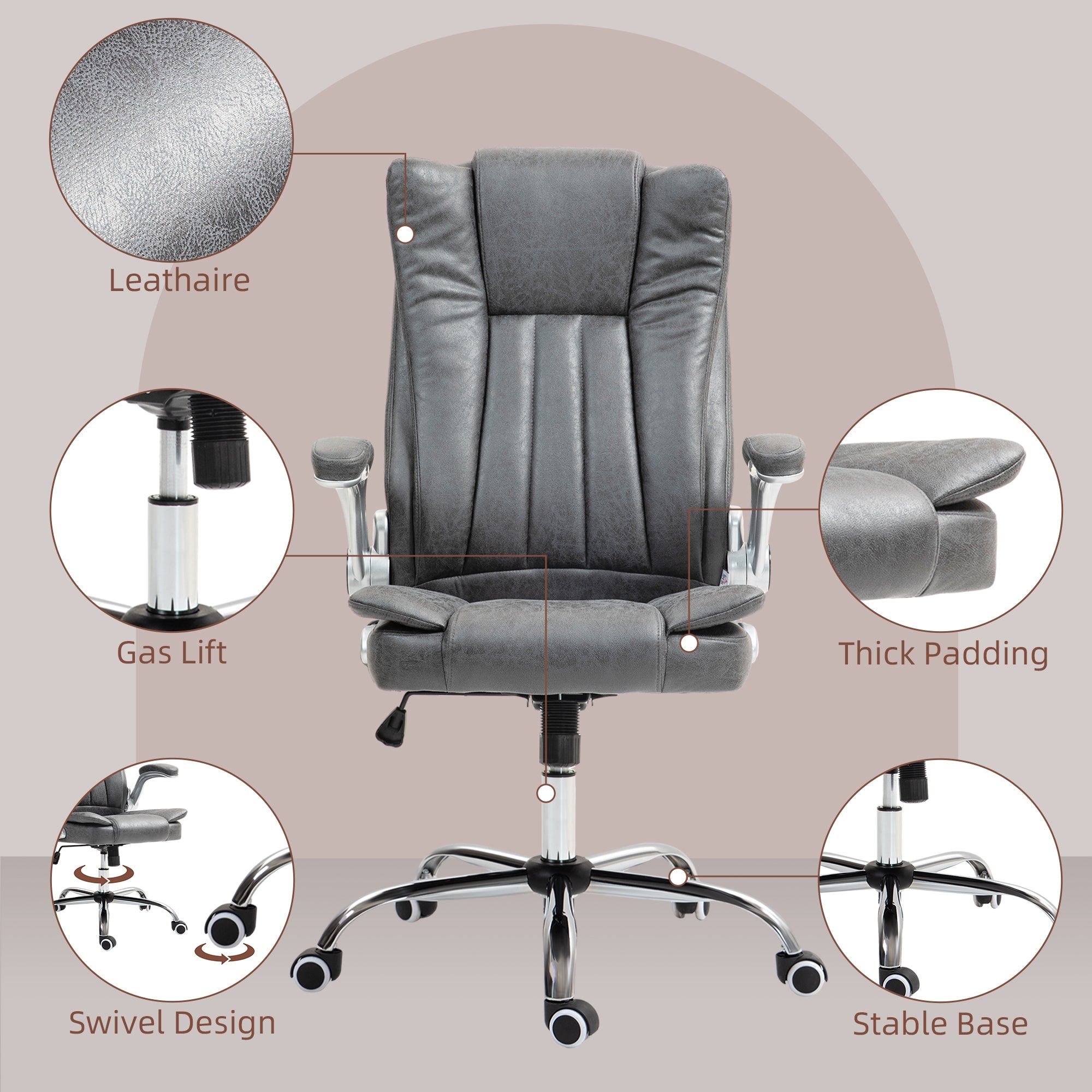 Microfiber Executive Office Chair with Padded Flip up Arms & Adjustable Height, Gray