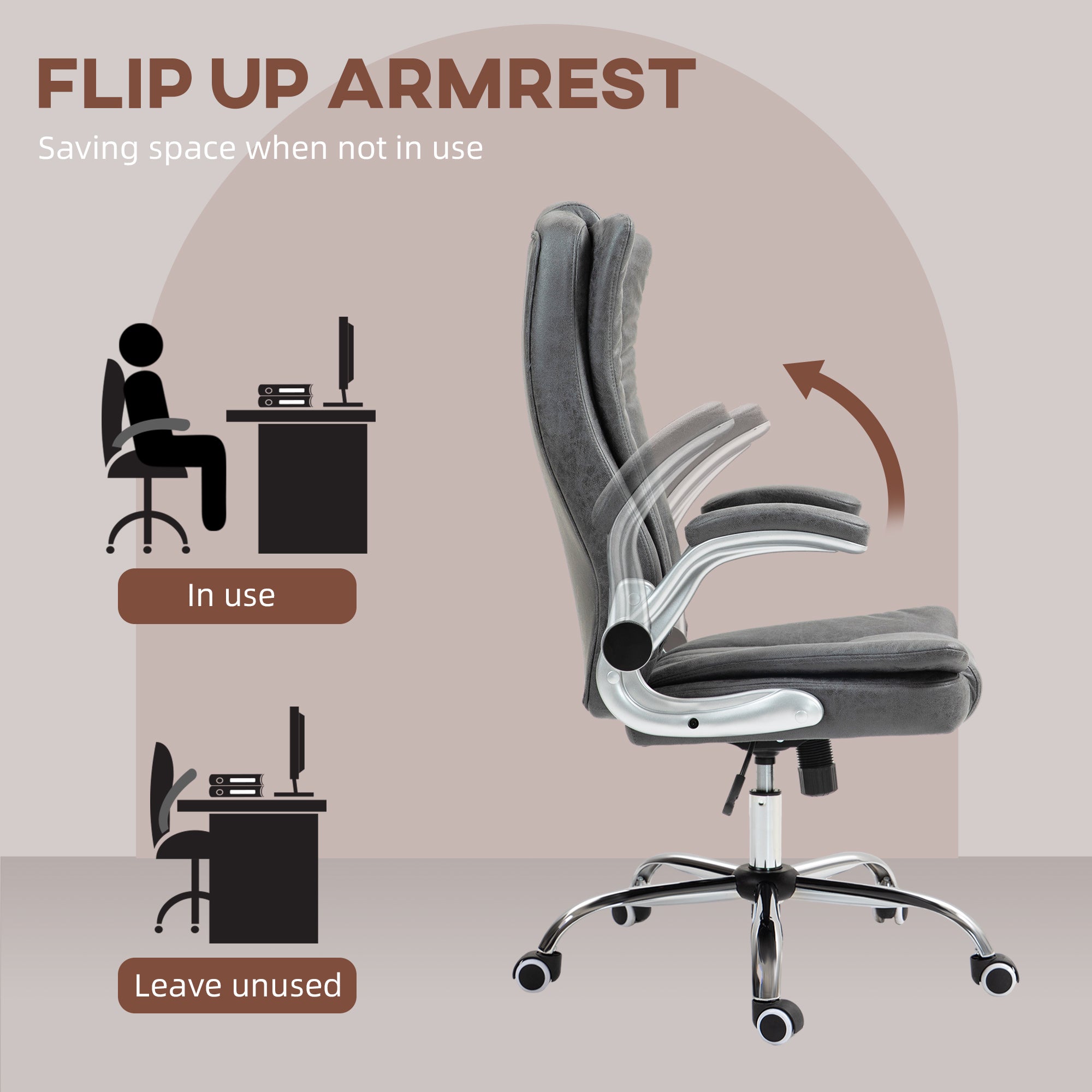 Microfiber Executive Office Chair with Padded Flip up Arms & Adjustable Height, Gray