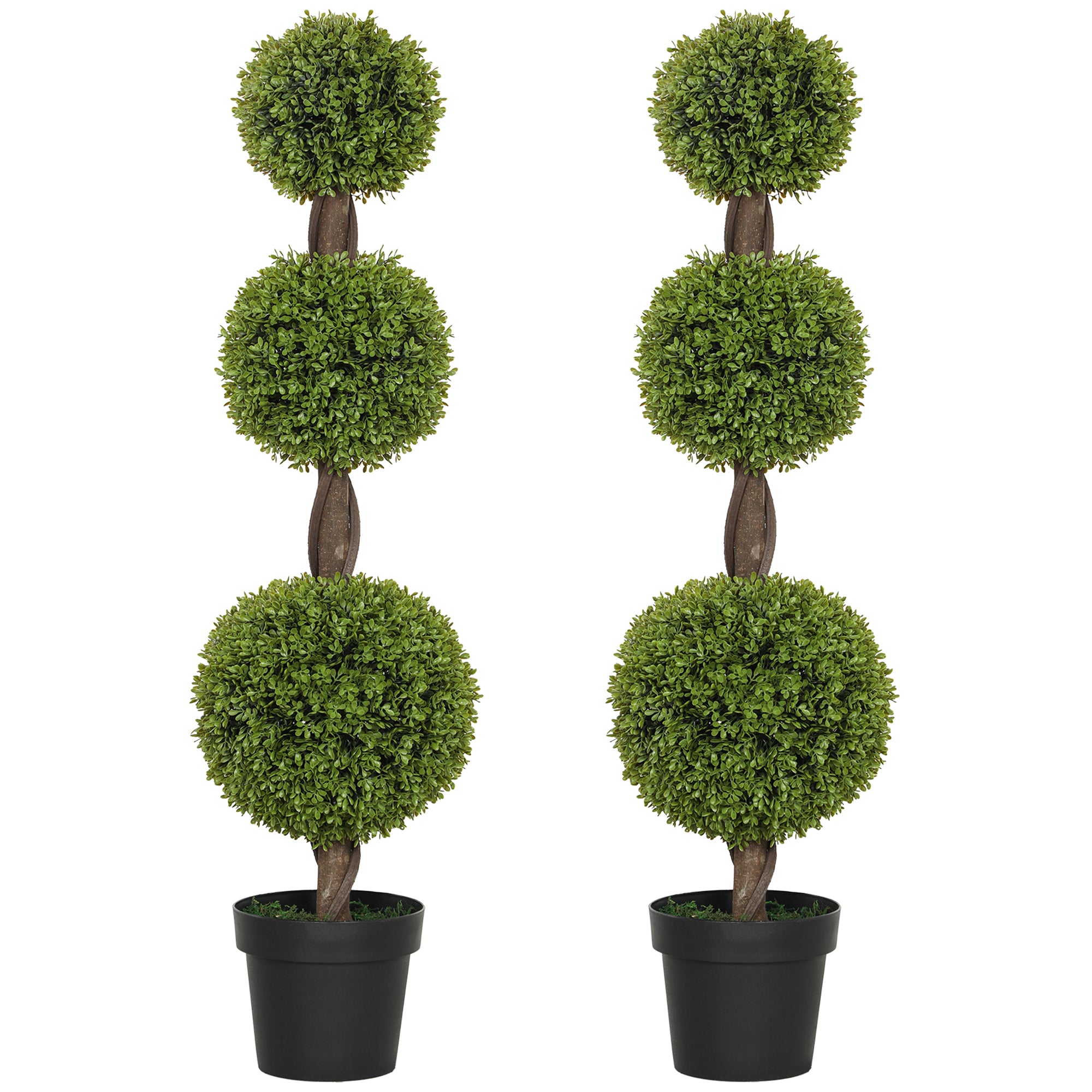 Artificial Boxwood Topiary Tree Set of 2, 45.3" Faux Boxwood Ball Tree in Pot, Fake Plant for Indoor Outdoor Decor, Green