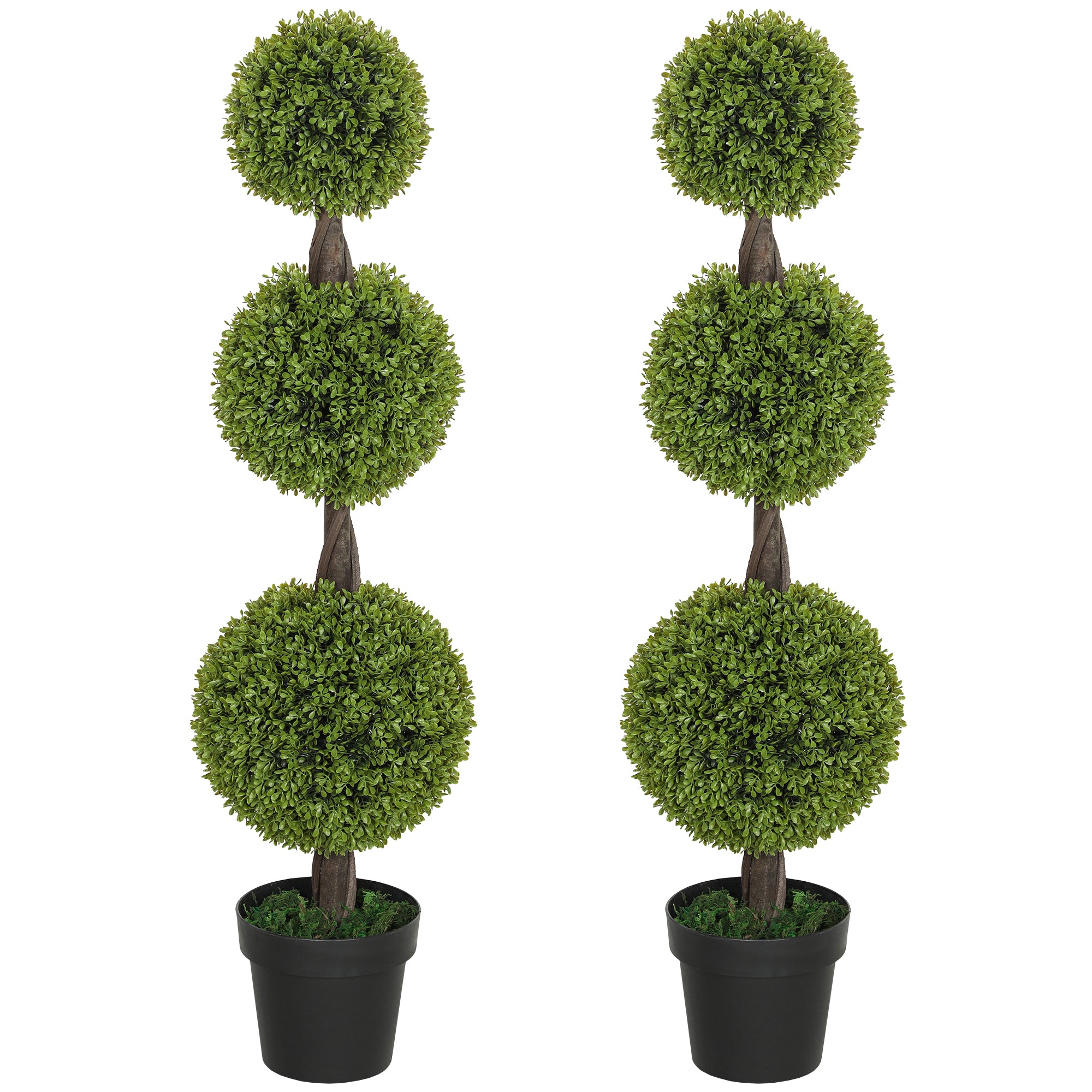 Artificial Boxwood Topiary Tree Set of 2, 45.3" Faux Boxwood Ball Tree in Pot, Fake Plant for Indoor Outdoor Decor, Green