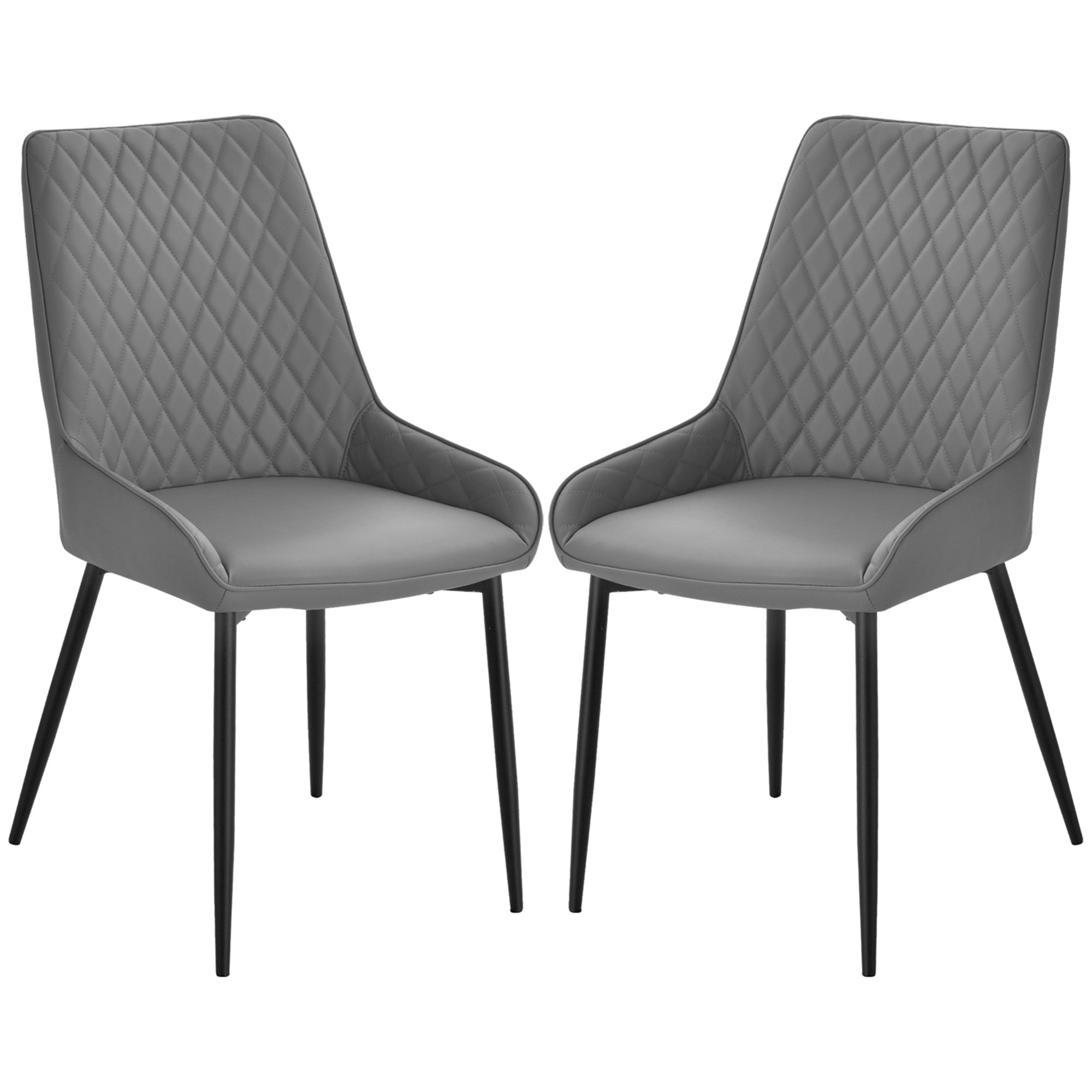 Set Of 2 Quilted PU Leather Dining Chairs with Metal Frame 4 Legs Foot Caps Home Seating Modern Stylish Executive Grey