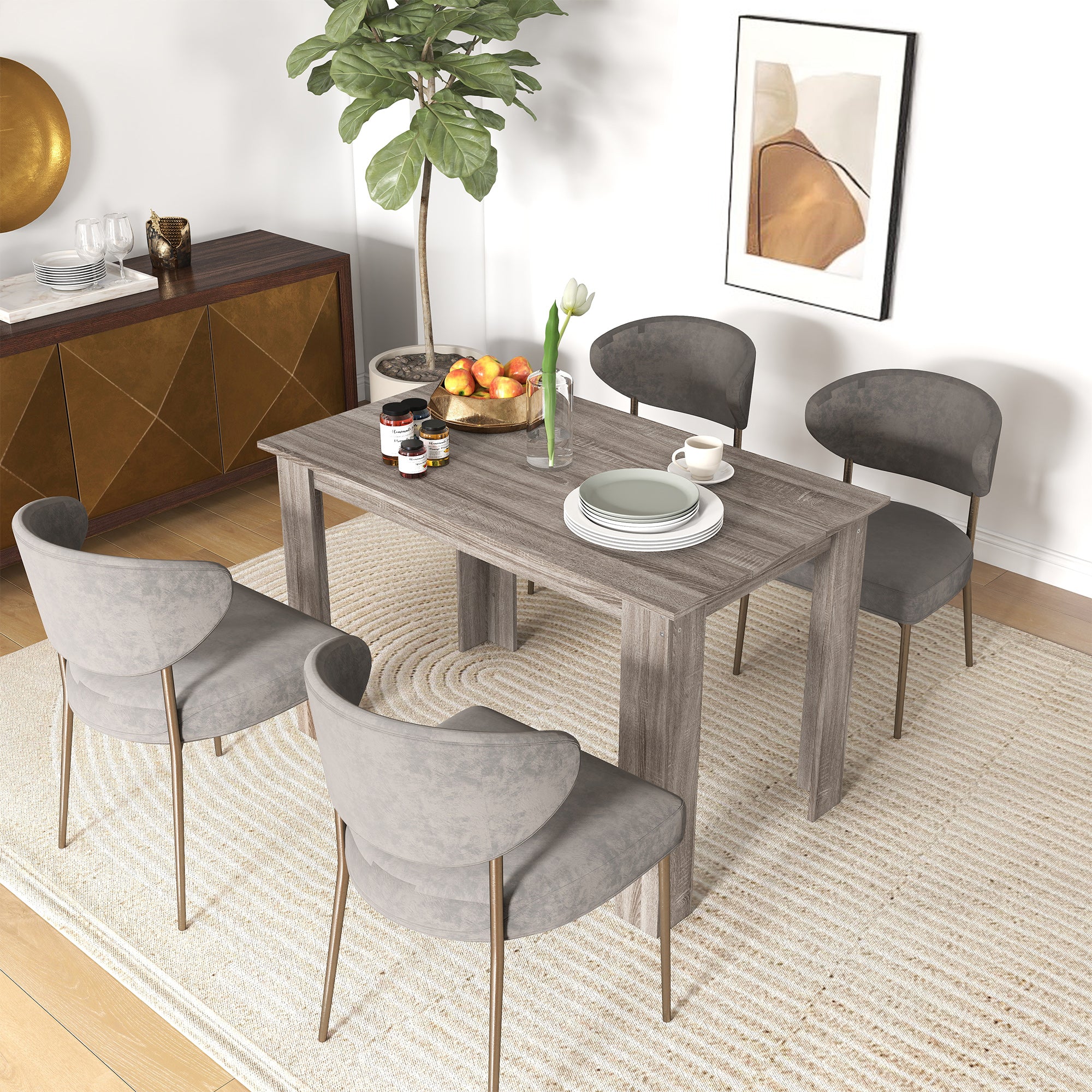 47" Dining Table for 4-6 People, Mid-Century Modern Rectangular Kitchen Table with Wood Effect for Dining Room, Living Room, Light Gray
