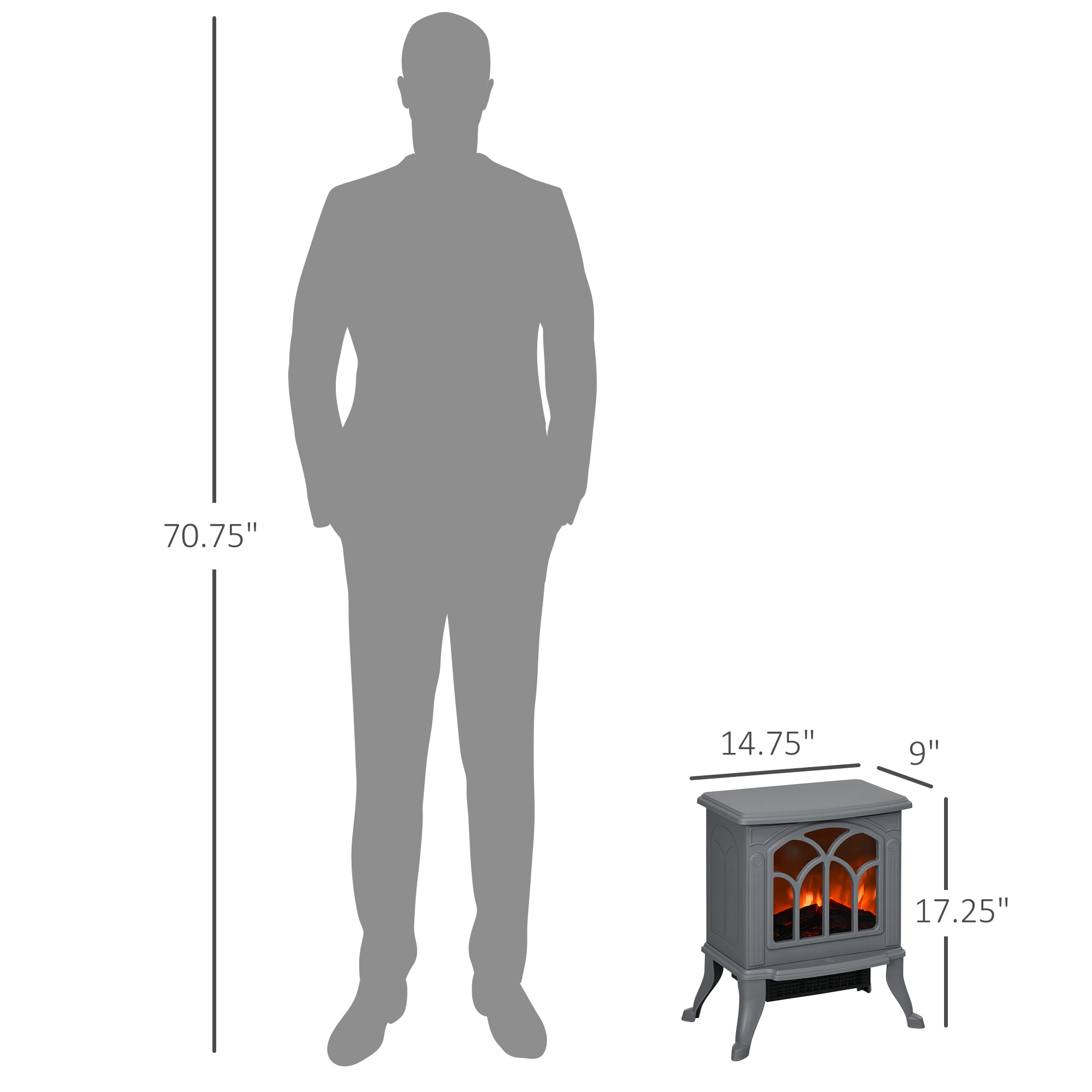 Modern Portable Electric Fireplace Stove Heater with Adjustable LED Flame, Gray