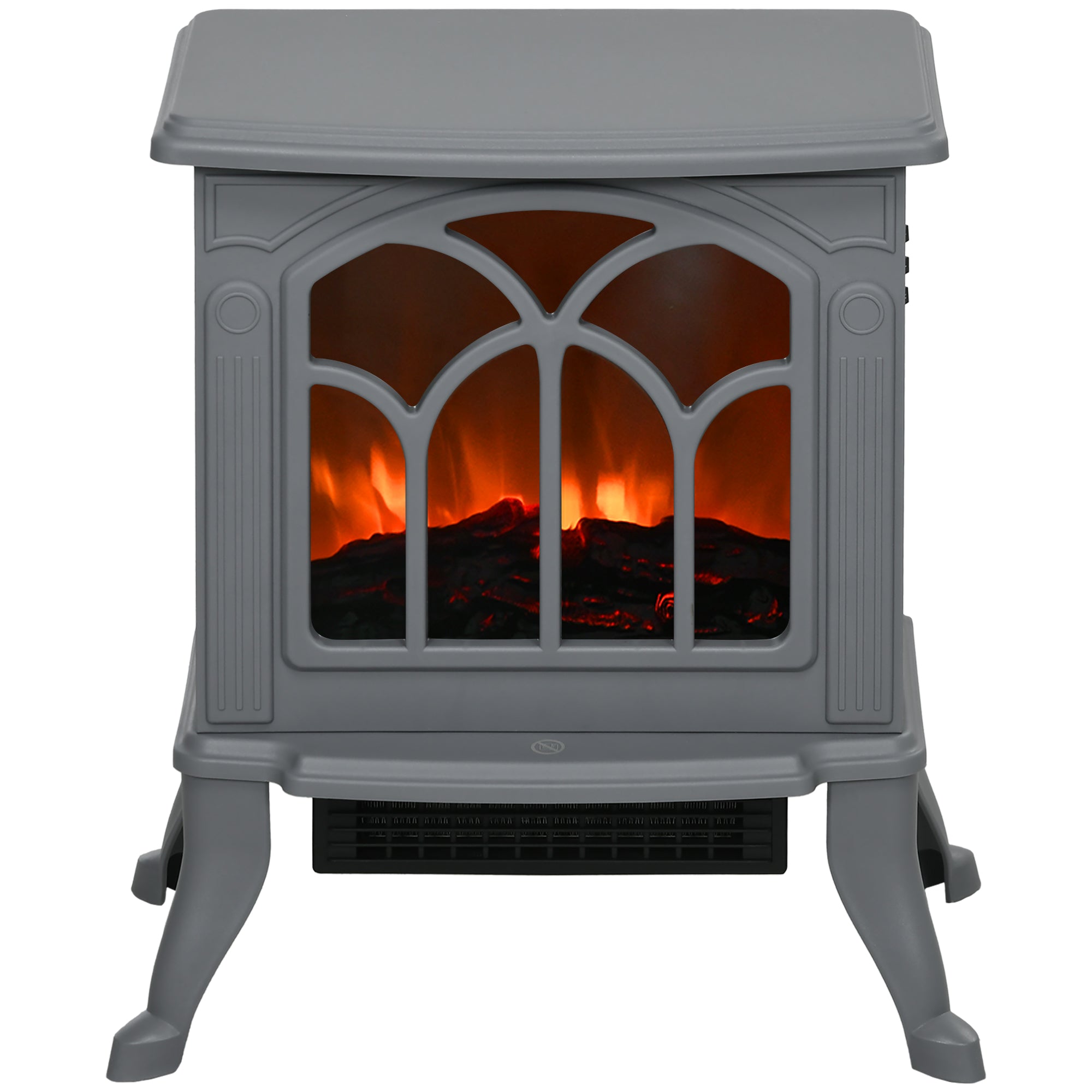 Modern Portable Electric Fireplace Stove Heater with Adjustable LED Flame, Gray