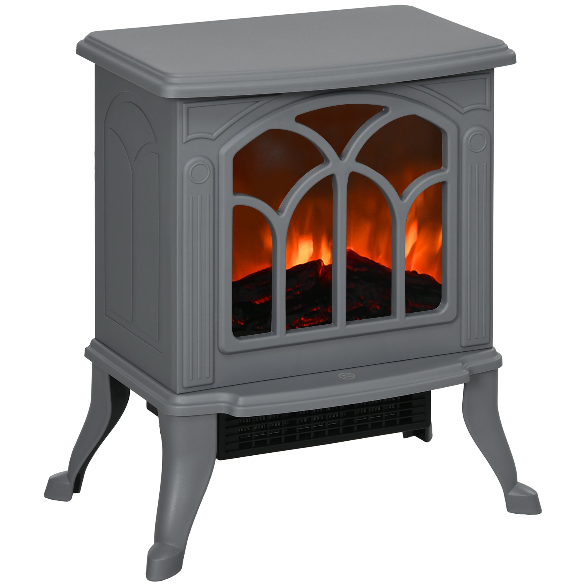 Modern Portable Electric Fireplace Stove Heater with Adjustable LED Flame, Gray