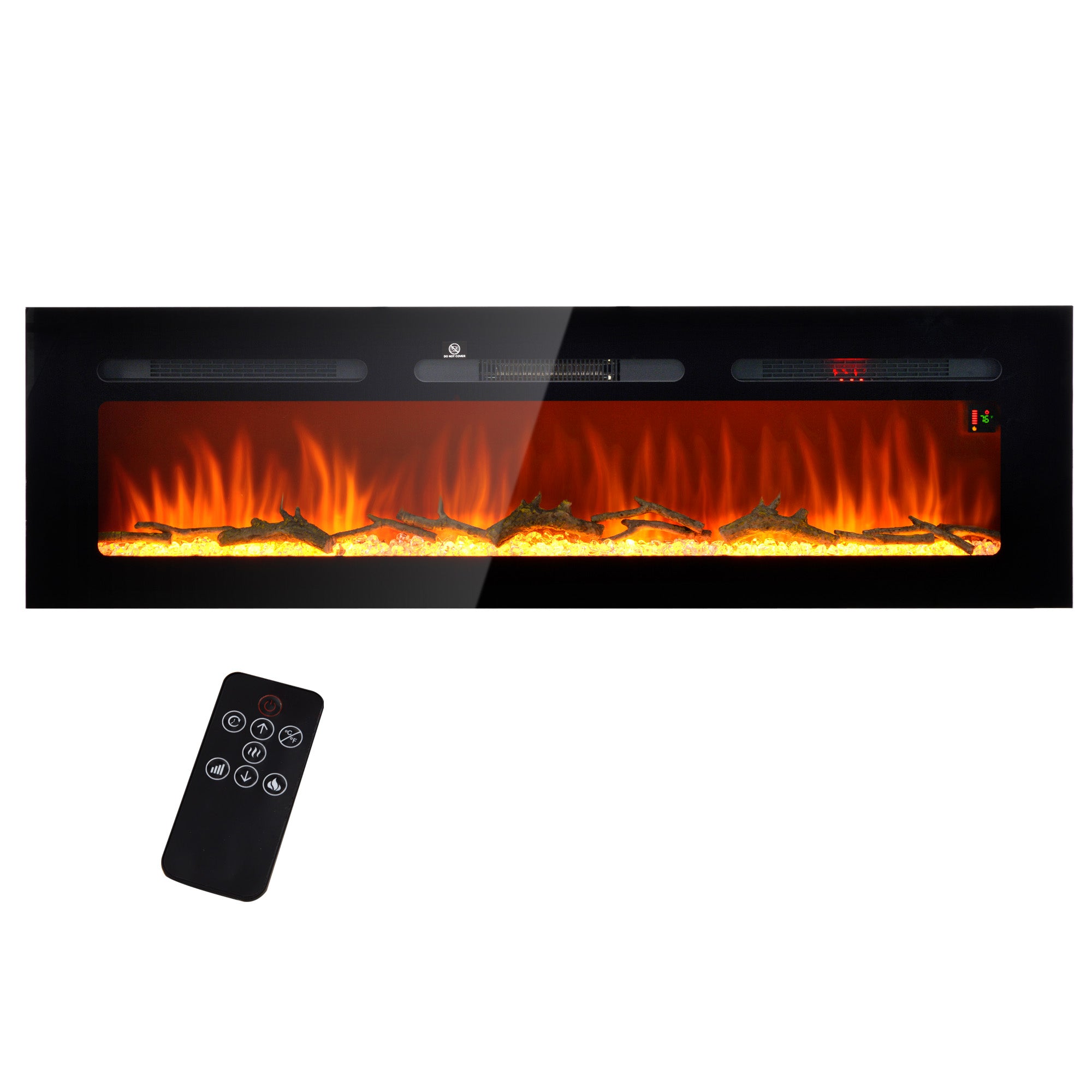 60" Electric Fireplace Heater with Remote Control, Adjustable Color & Brightness, Black