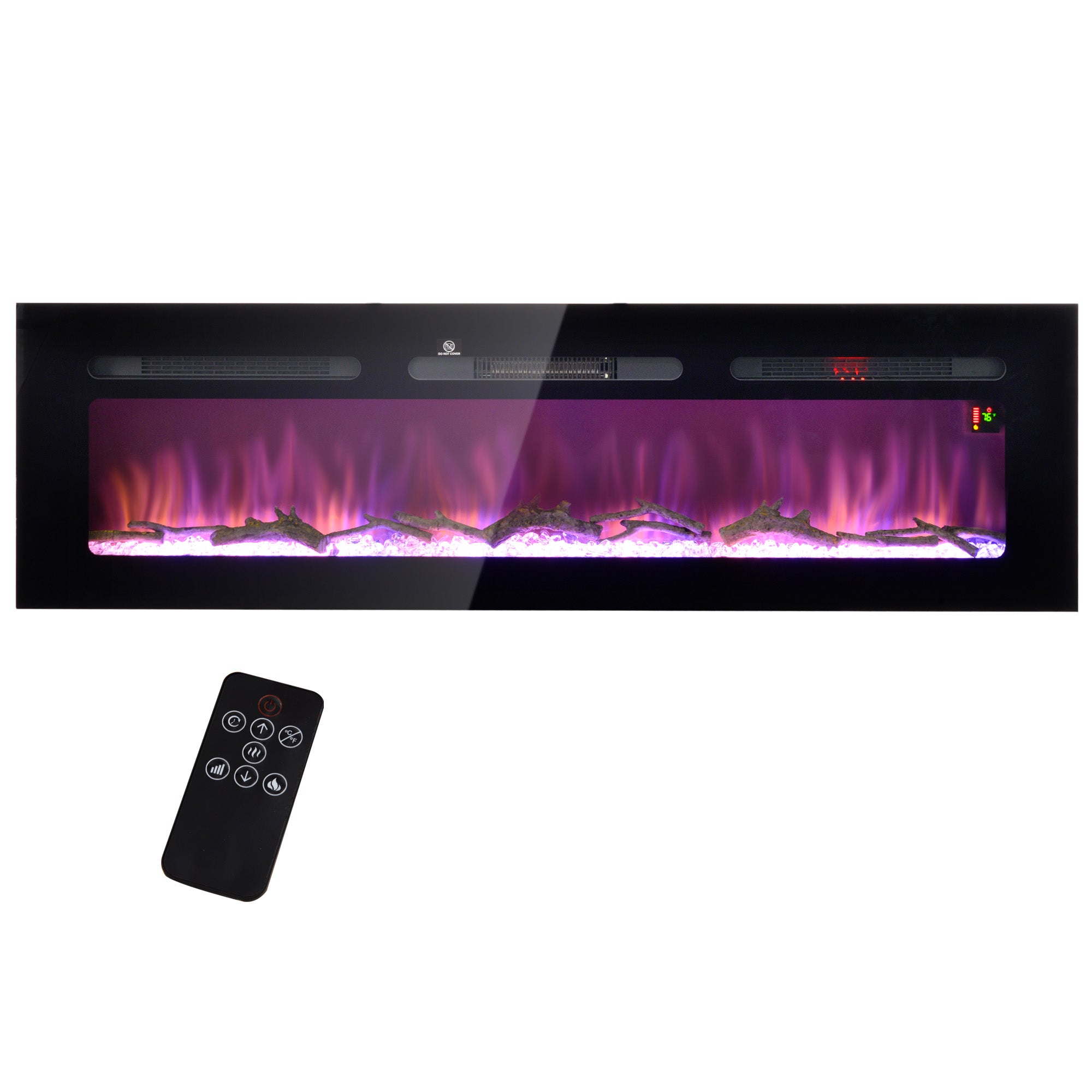 60" Electric Fireplace Heater with Remote Control, Adjustable Color & Brightness, Black
