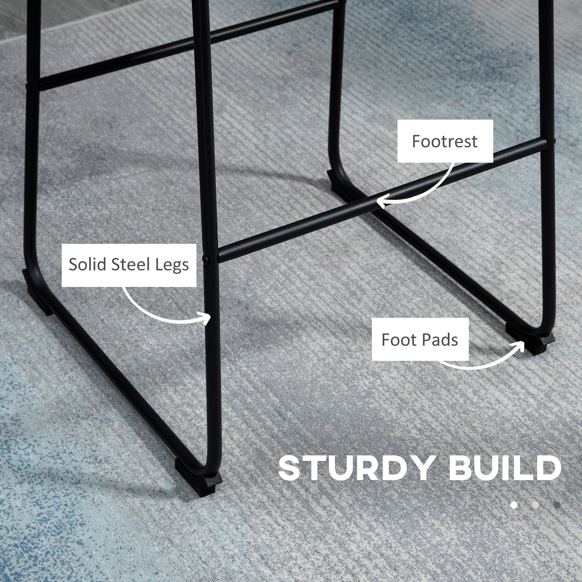 HOMCOM Counter Height Bar Stools Set of 2, Vintage PU Leather Bar Chairs, Kitchen Stools with Footrest for Home Bar, Black