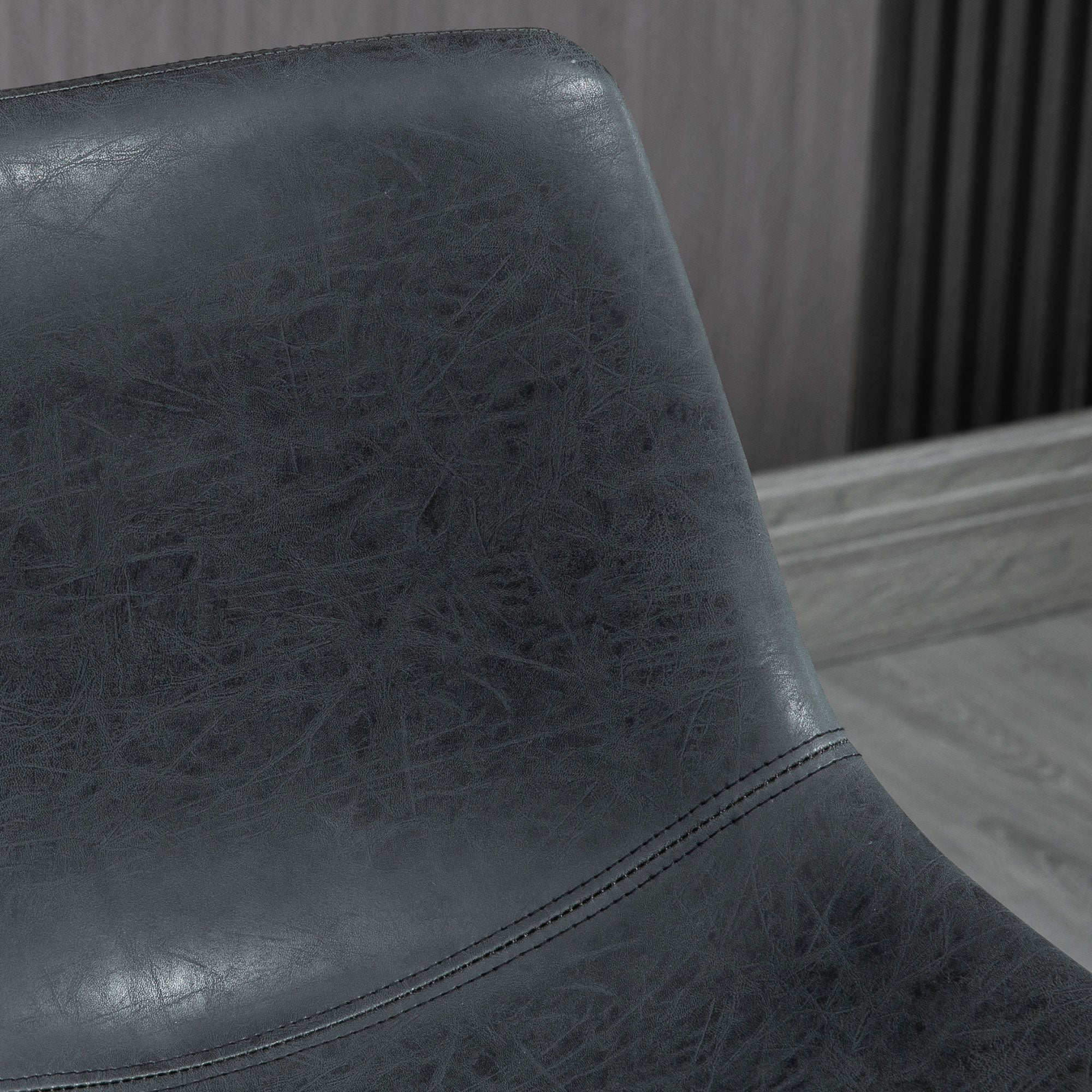 Counter Height Bar Stools Set of 2, Vintage PU Leather Barstools with Footrest, Black