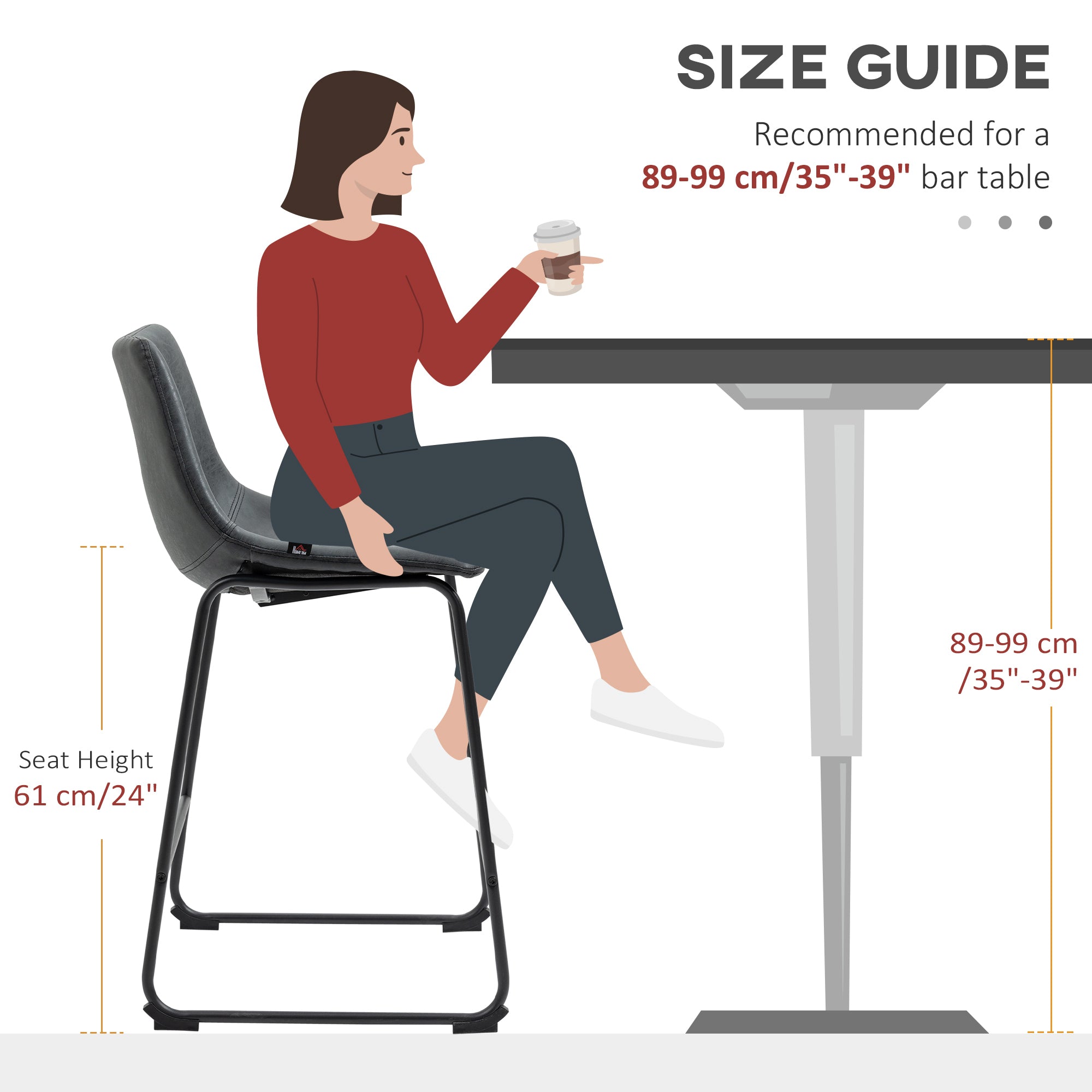 HOMCOM Counter Height Bar Stools Set of 2, Vintage PU Leather Bar Chairs, Kitchen Stools with Footrest for Home Bar, Black