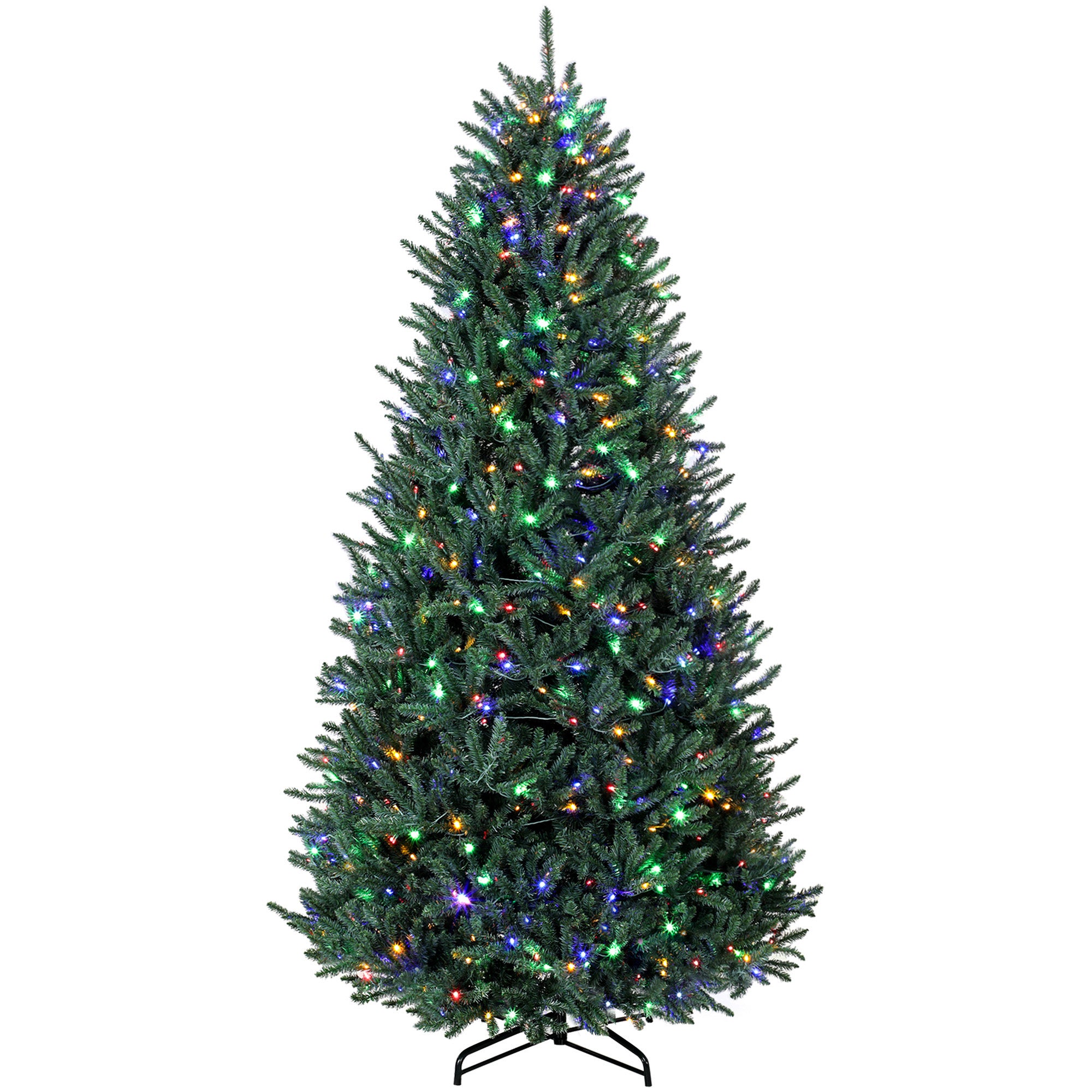 9ft Prelit Christmas Tree, Wide Colorado Blue Spruce, Easy Plug, Artificial Hinged Xmas Tree with 880 Warm White & Multi-Color LED Lights, 3409 Tips, Foldable Metal Stand for Holiday, Green
