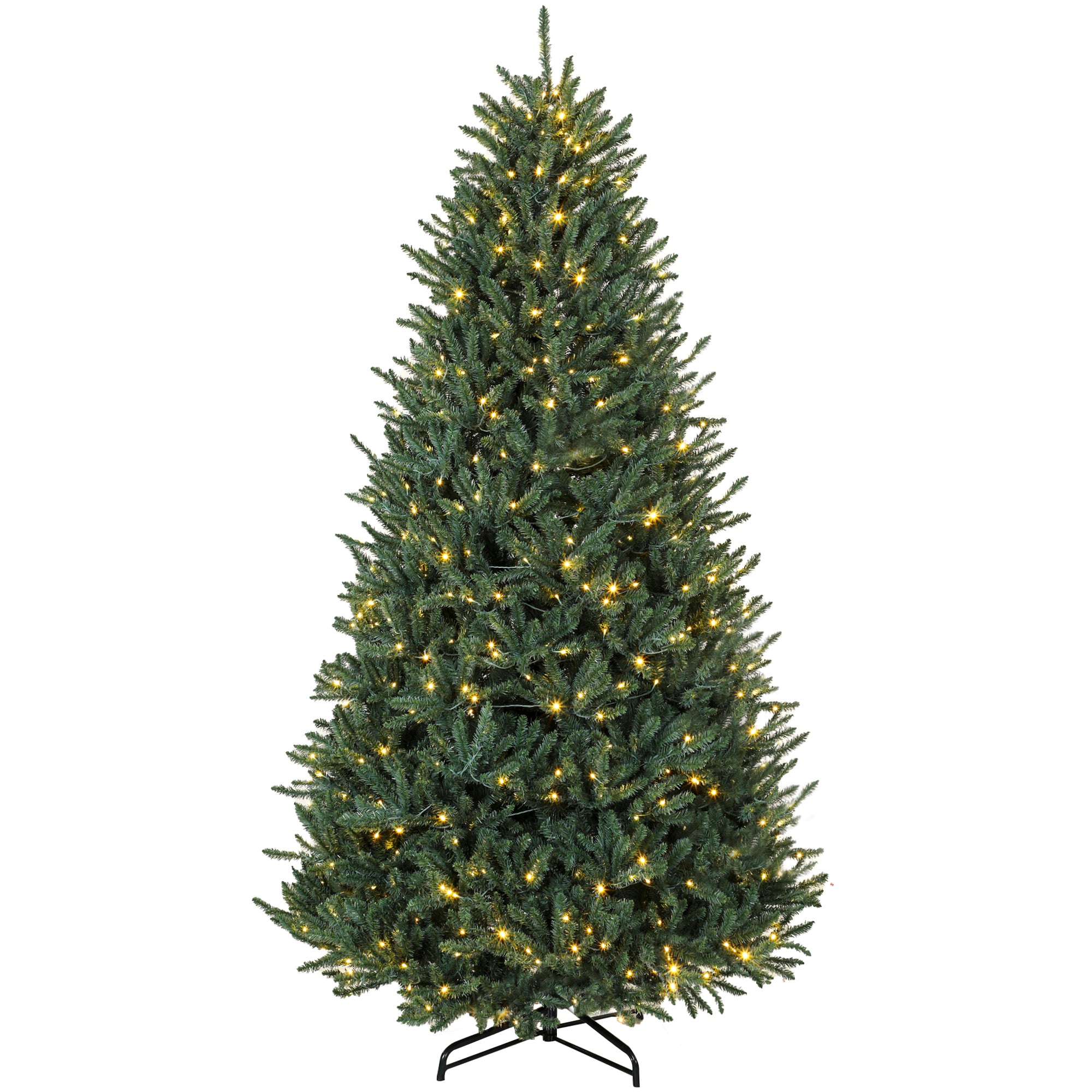 9ft Prelit Christmas Tree, Wide Colorado Blue Spruce, Easy Plug, Artificial Hinged Xmas Tree with 880 Warm White & Multi-Color LED Lights, 3409 Tips, Foldable Metal Stand for Holiday, Green