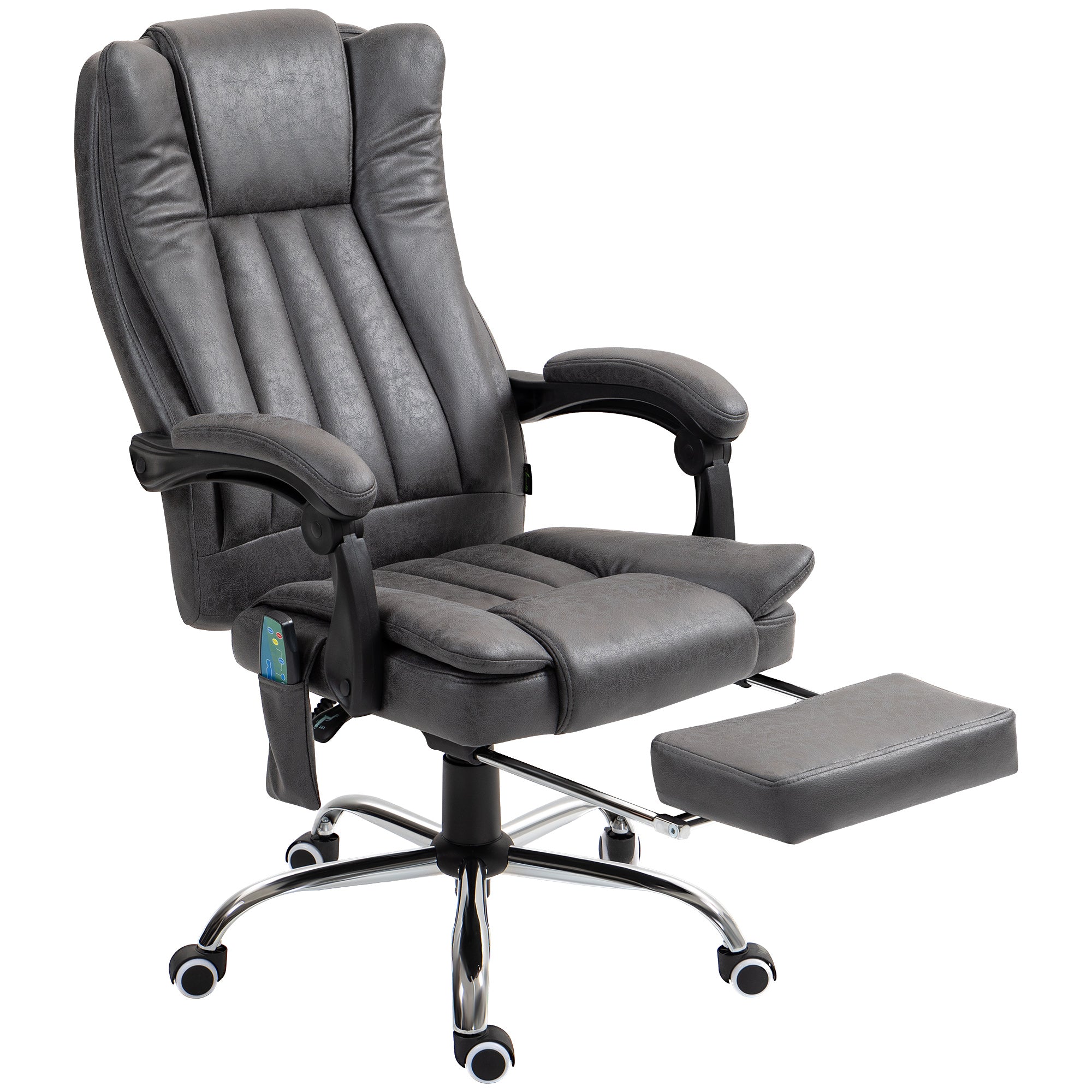 Vinsetto Office Chair with Massage and Heat, Microfibre Reclining Computer Desk Chair with Footrest and Adjustable Height, Swivel Wheels for Home Office, Charcoal Grey