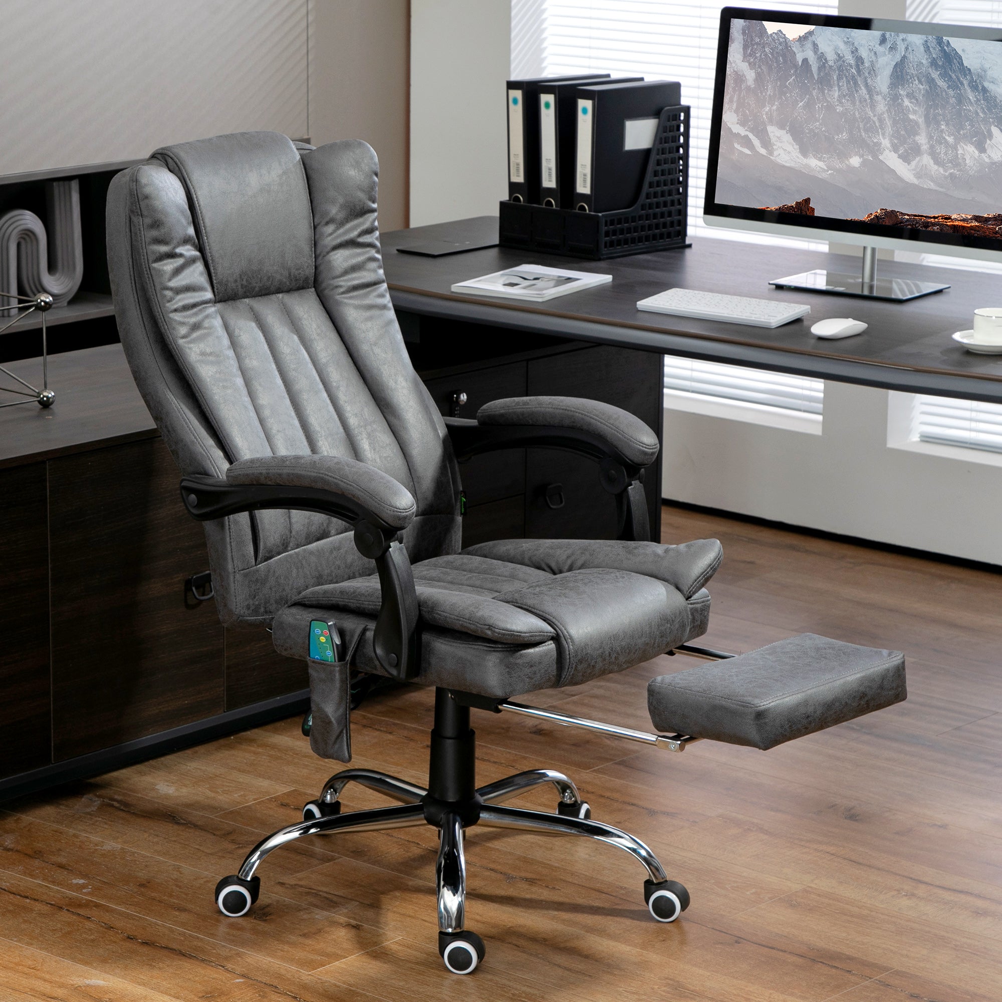 Vinsetto Office Chair with Massage and Heat, Microfibre Reclining Computer Desk Chair with Footrest and Adjustable Height, Swivel Wheels for Home Office, Charcoal Grey