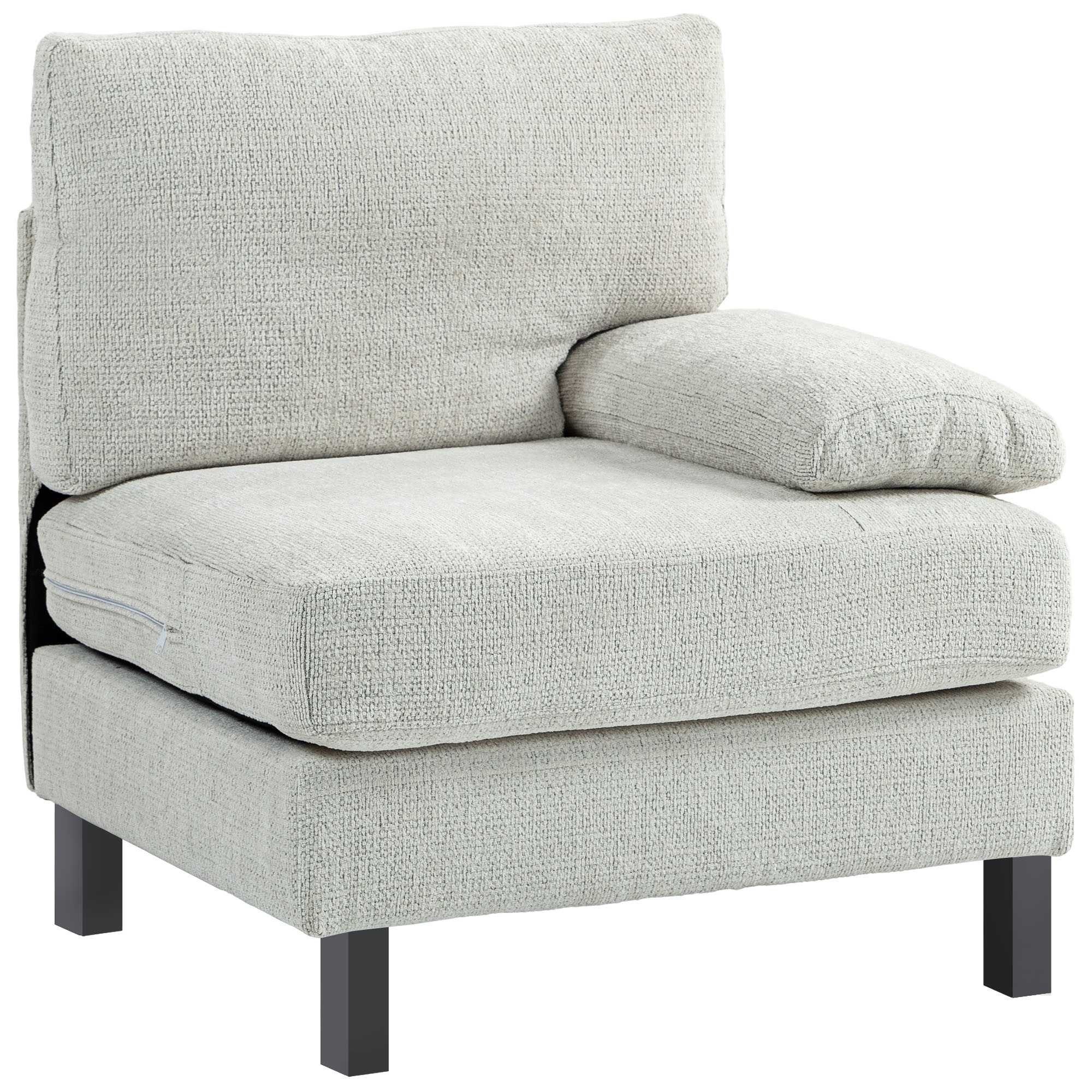 Right Side Module Sofa, Upholstered Armchair w/ Wood Legs & Pocket Spring, Cream White