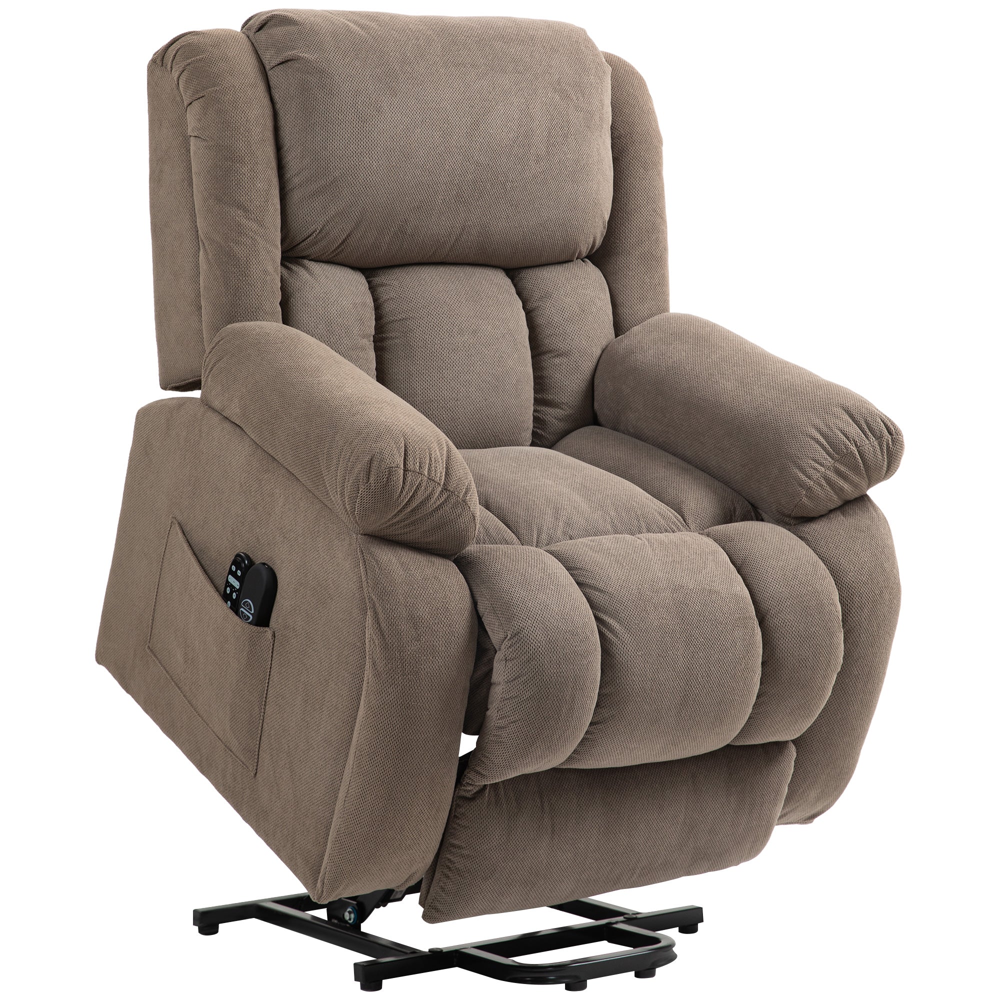 Recliner Armchair Lift Chair with Vibration Massage and Heat, Velvet-feel Fabric Electric Riser Recliner Chair for Elderly with Wide Seat, USB Port, Side Pockets for Living Room, Light Brown