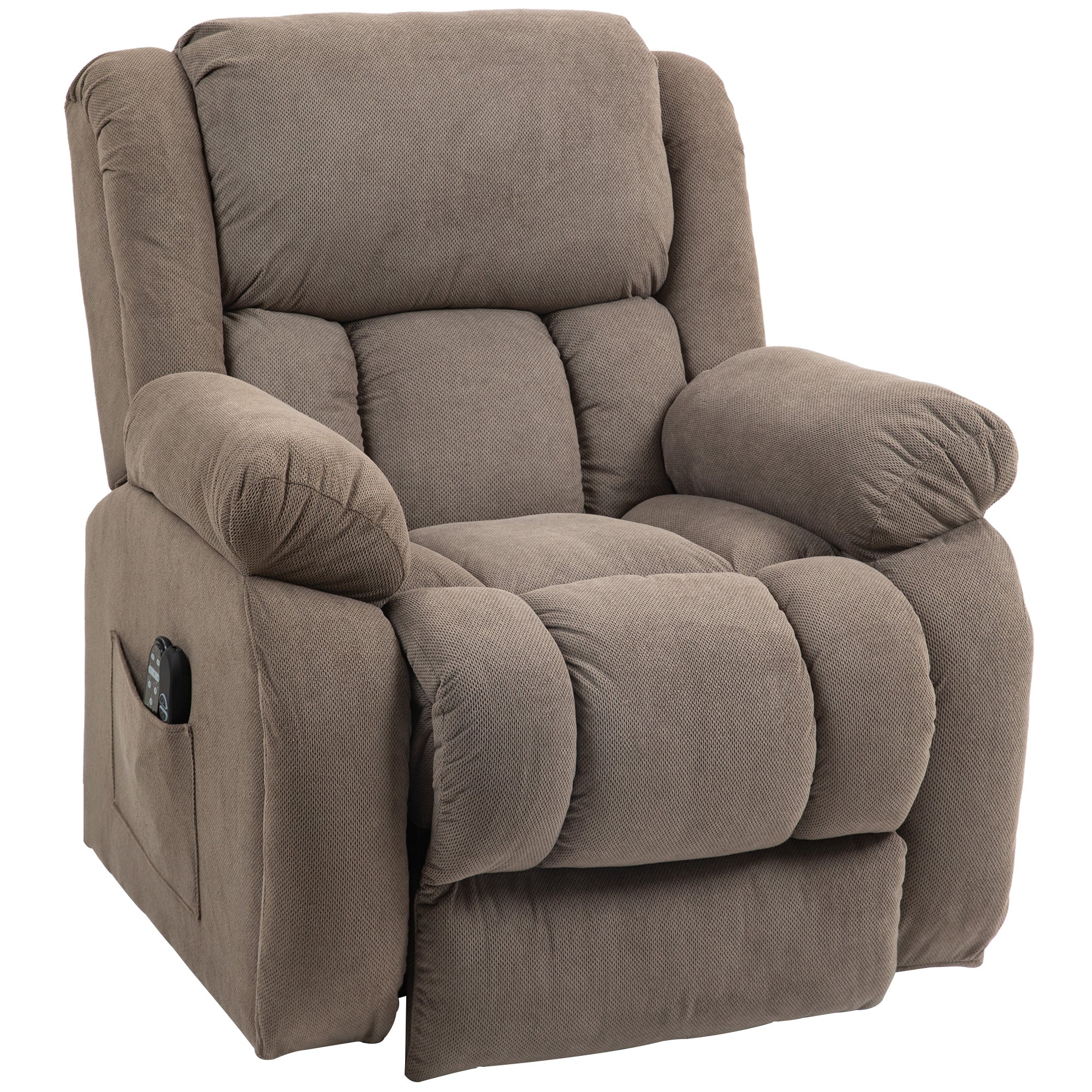 Recliner Armchair Lift Chair with Vibration Massage and Heat, Velvet-feel Fabric Electric Riser Recliner Chair for Elderly with Wide Seat, USB Port, Side Pockets for Living Room, Light Brown