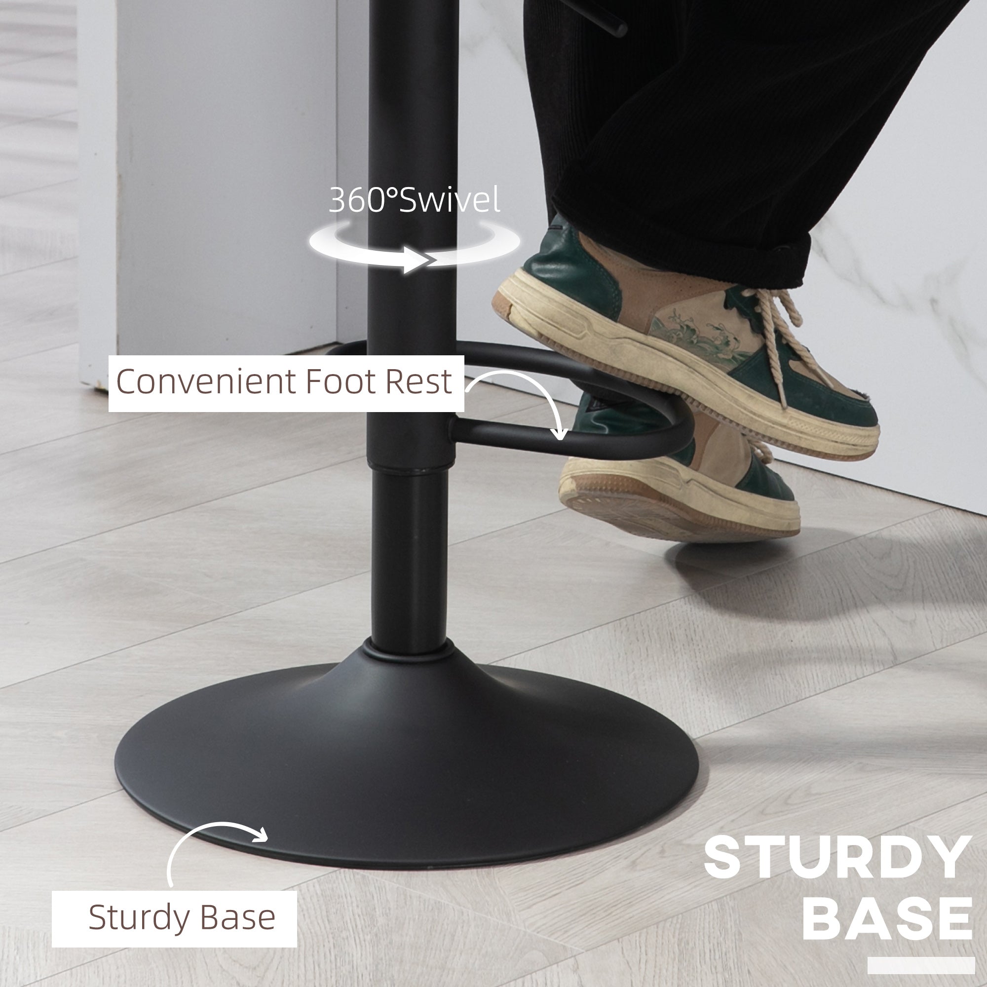 HOMCOM Bar Stools Set of 2, Swivel Counter Height Barstools with Adjustable Height, Faux Leather Upholstered Bar Chairs with Round Metal Base and Footrest, Black